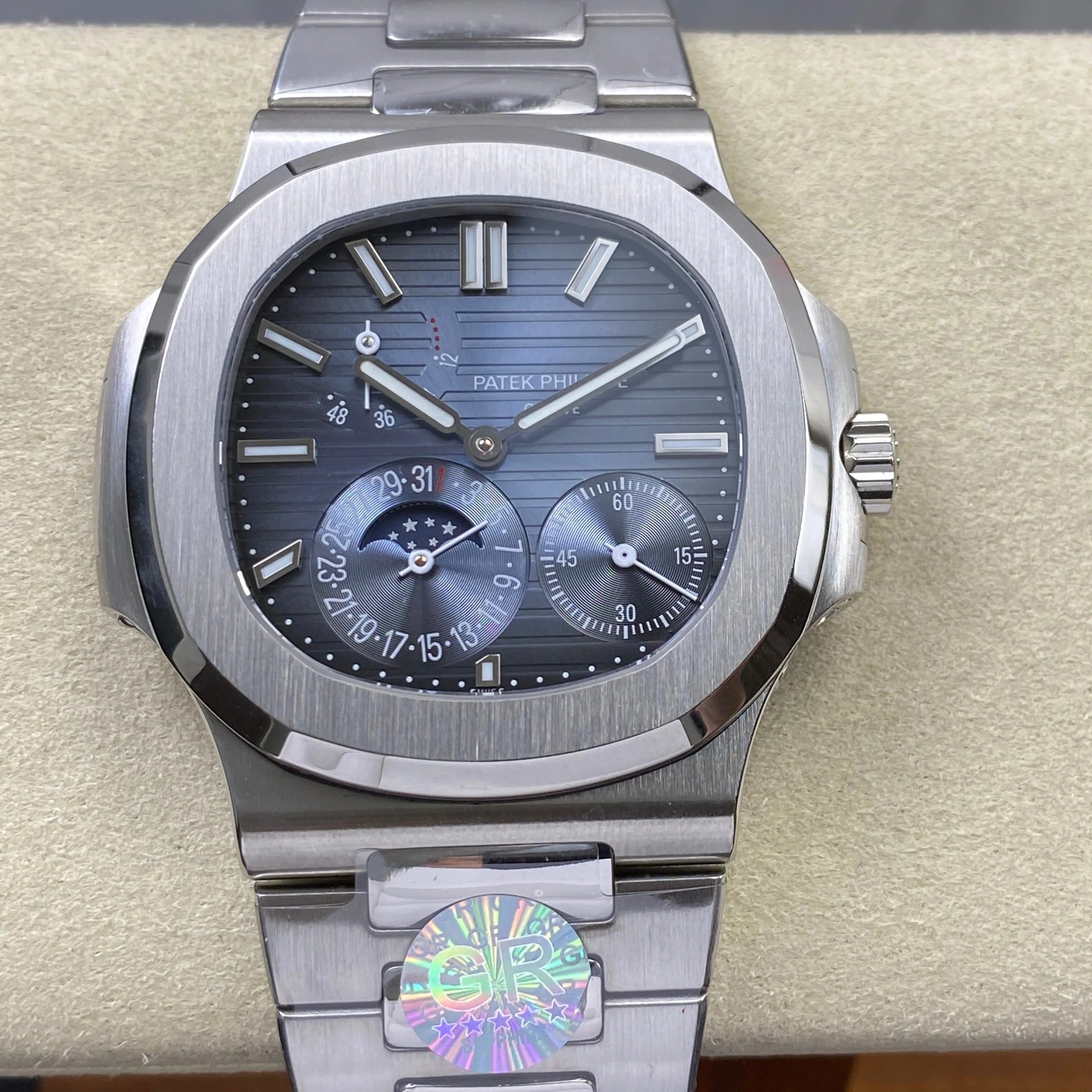 Patek Philippe Nautilus Set Moon Phase Stainless Steel 40mm Blue Dial Watch