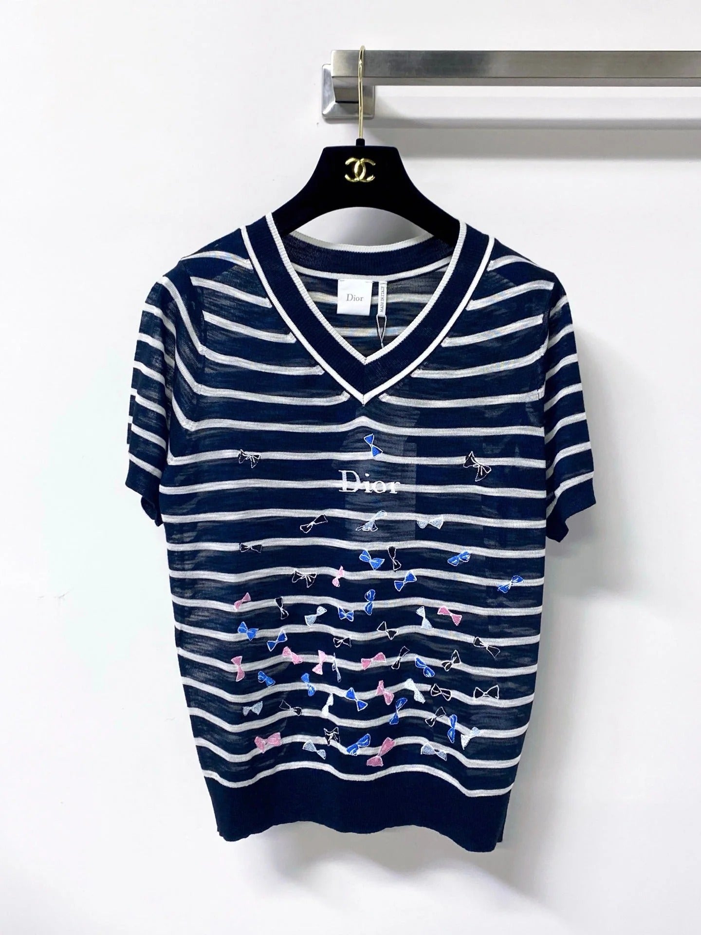 Dior 2026 Striped V-neck Short-Sleeve Shirt Viscosa 487999