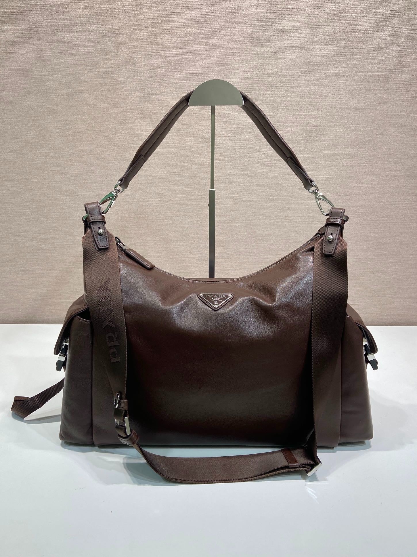 Prada 2026 Explore Bag 43cm Black and Brown Calfskin 351855