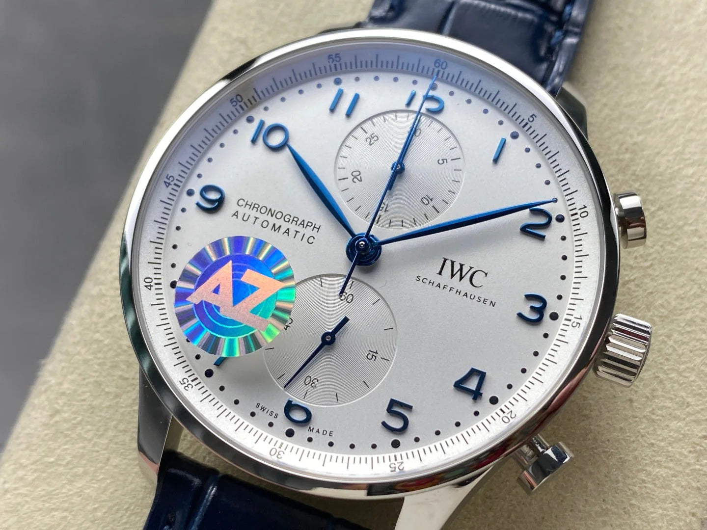 IWC Portuguese 41mm White Dial Steel Case Navy Blue Crocodile Leather
