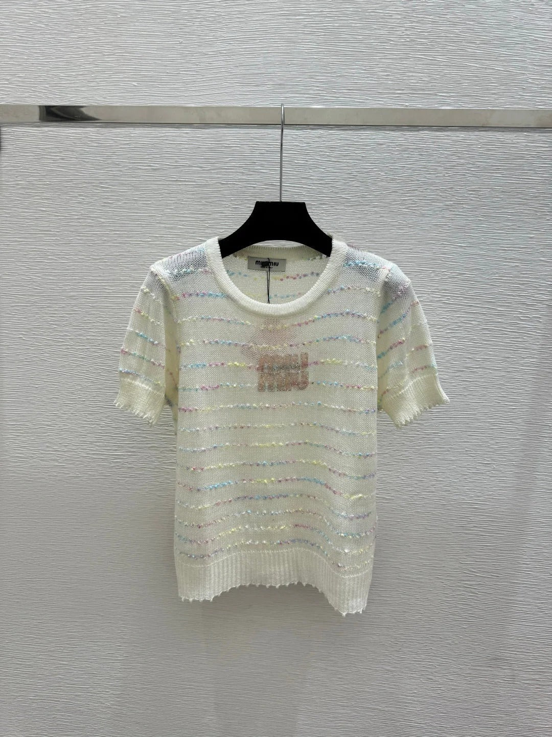 Miumiu 2026 Colorful Striped Knit Short-sleeved Top Wool Polyester 397172