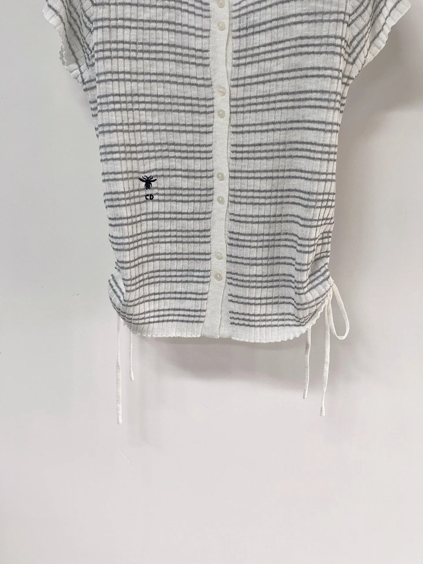 Dior 2026 Striped Short-Sleeve Cardigan White Grey Acrylic 463518