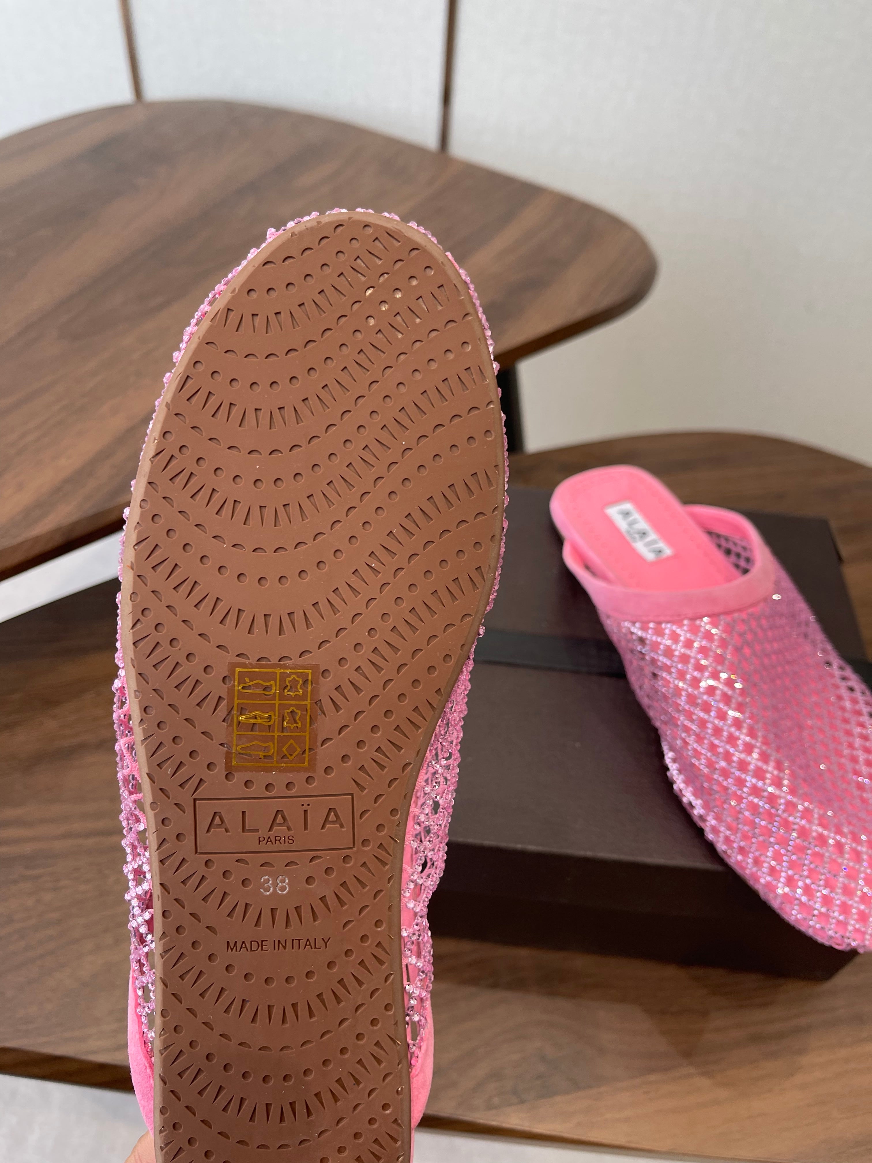 Alaia 26 Half-Slippers Pink Mesh Rhinestones 624902