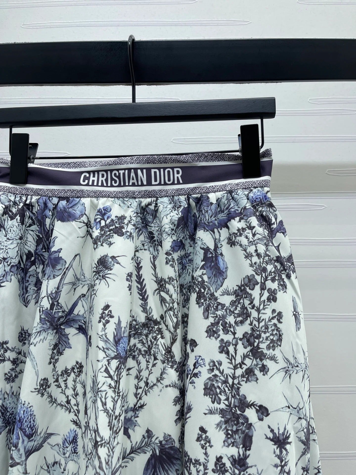 Dior 2026 High-waisted Printed Midi Skirt White Blue Polyester