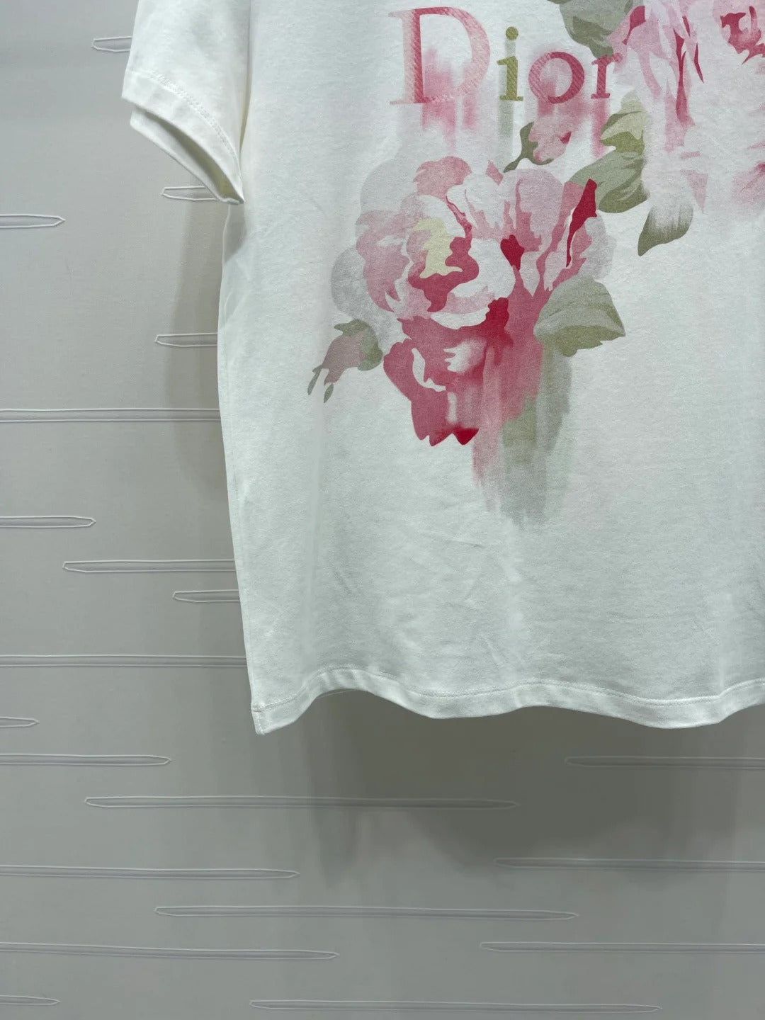 Dior 2026 Painted Rose T-shirt White Pink Cotton