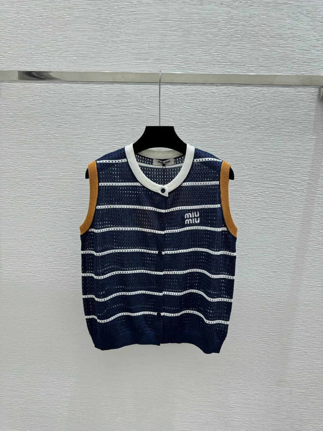 Miumiu 2026 Crew Neck Striped Knit Vest Tencel 397196