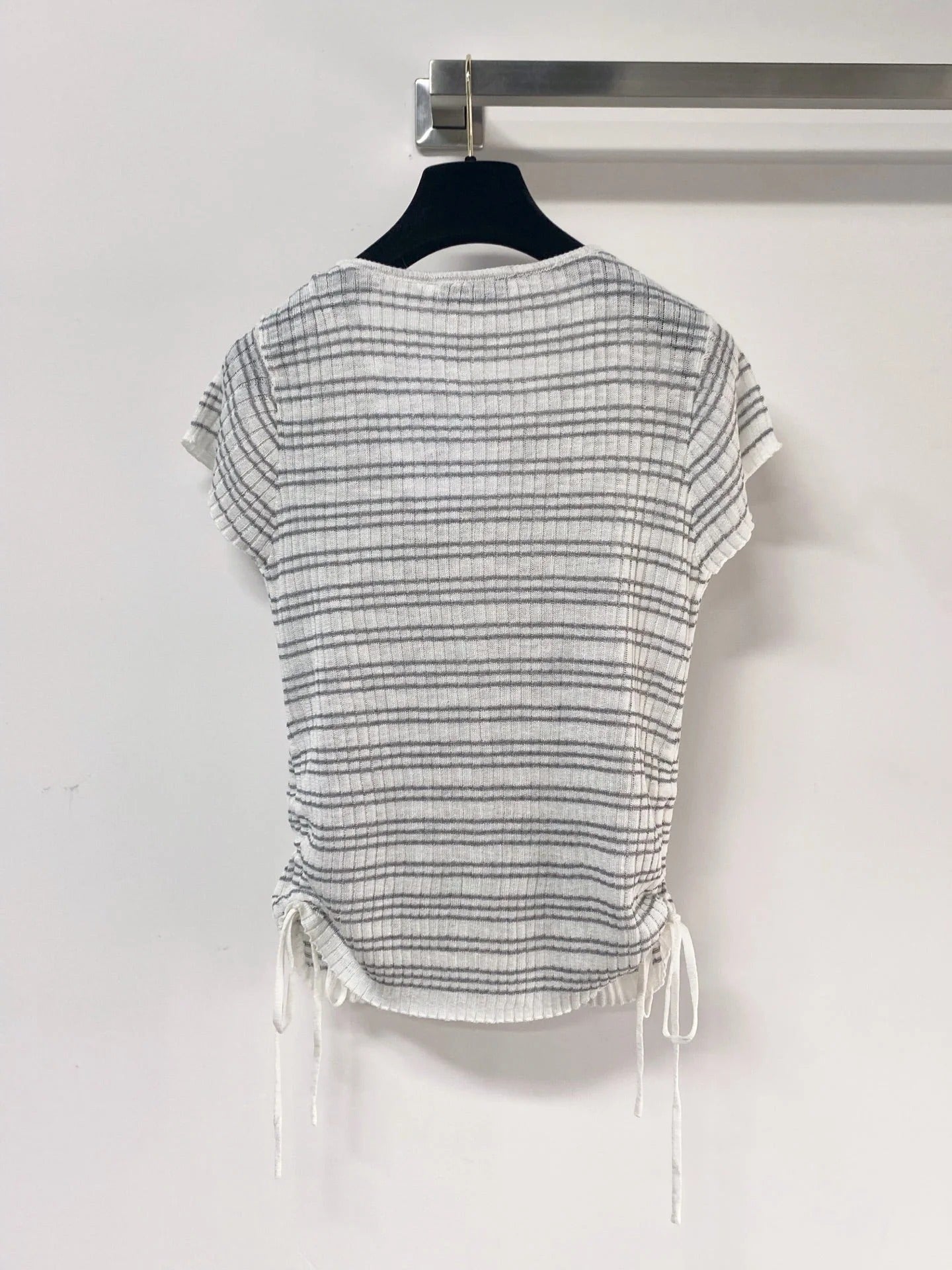 Dior 2026 Striped Short-Sleeve Cardigan White Grey Acrylic 463518