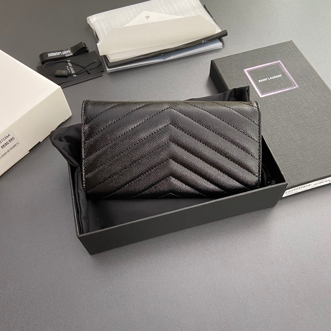 Saint Laurent Cassandre Matelasse Large Flap Wallet 19cm Black Leather