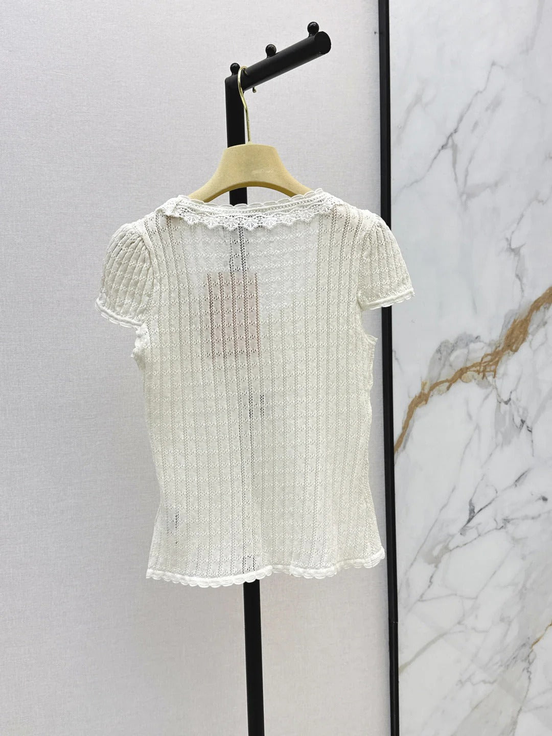 Miumiu 2026 Slim-fit Short-sleeved Knit Top Cotton 445784