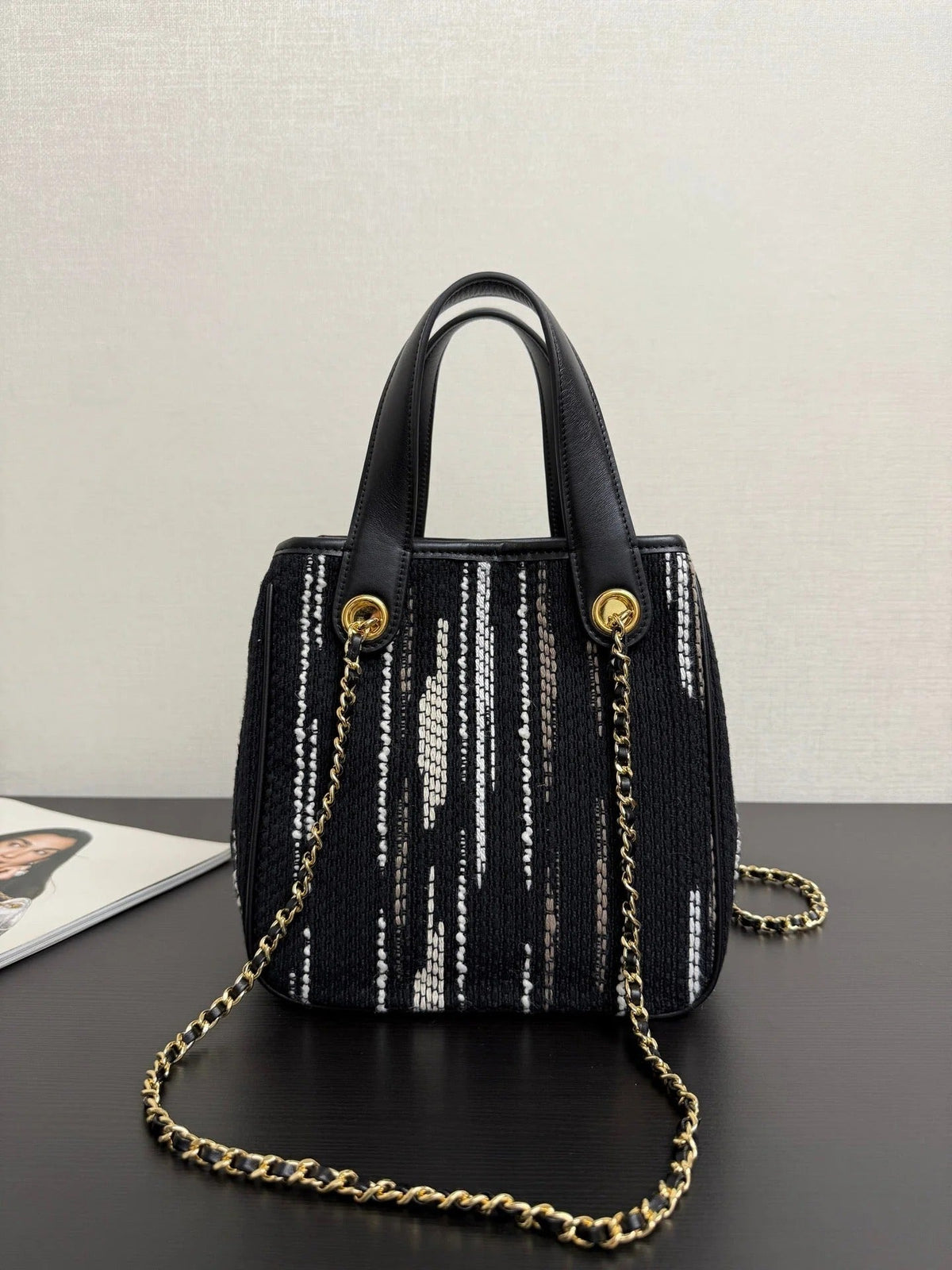 Chanel 2026 Mini Tote Bag 21cm Black Canvas Leather