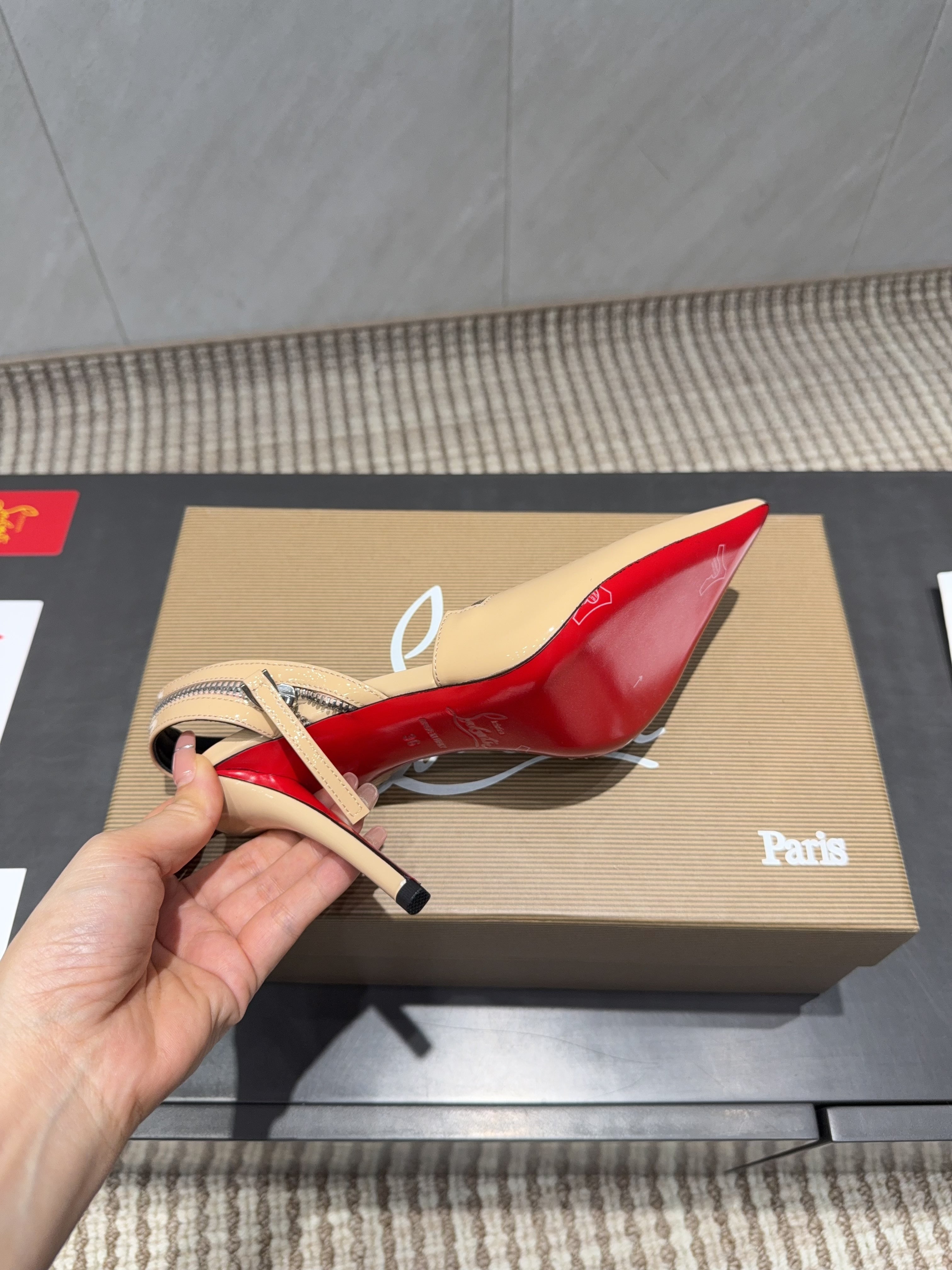 CL 2026 Slingback With Zipper Details 100mm Nude Patent Leather 613790