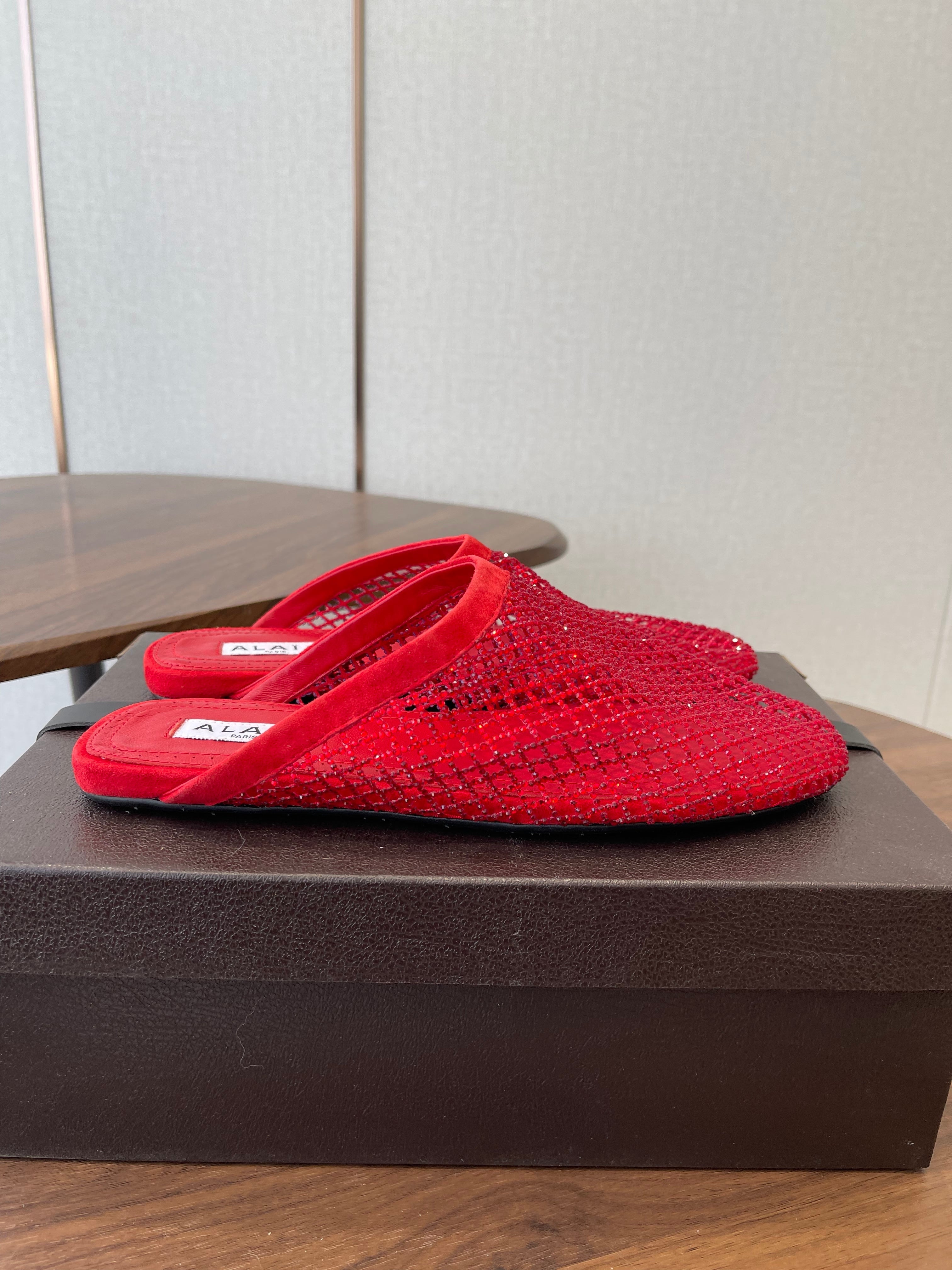 Alaia 26 Half-Slippers Red Mesh Rhinestones 624899
