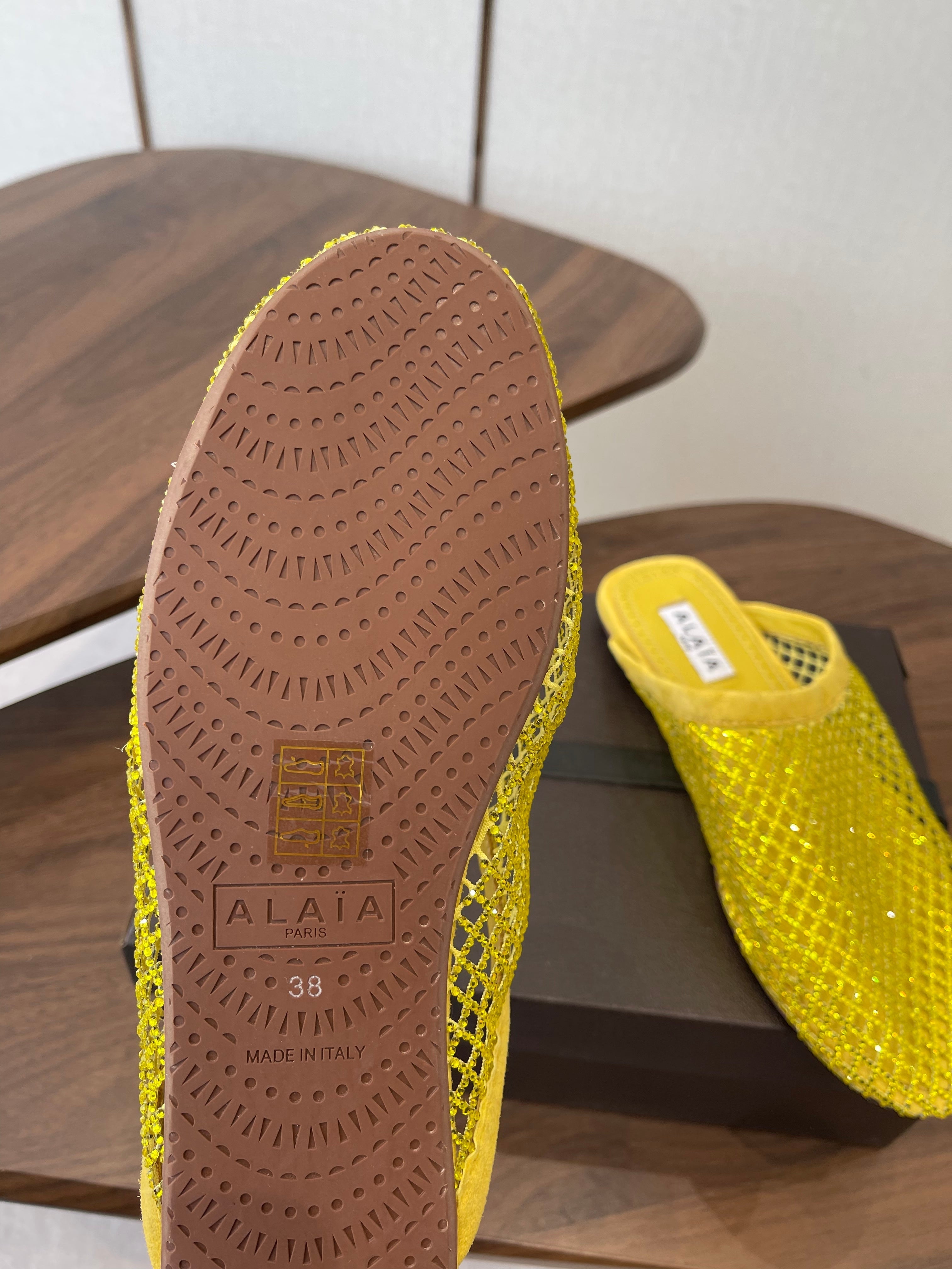 Alaia 26 Half-Slippers Yellow Mesh Rhinestones 624900