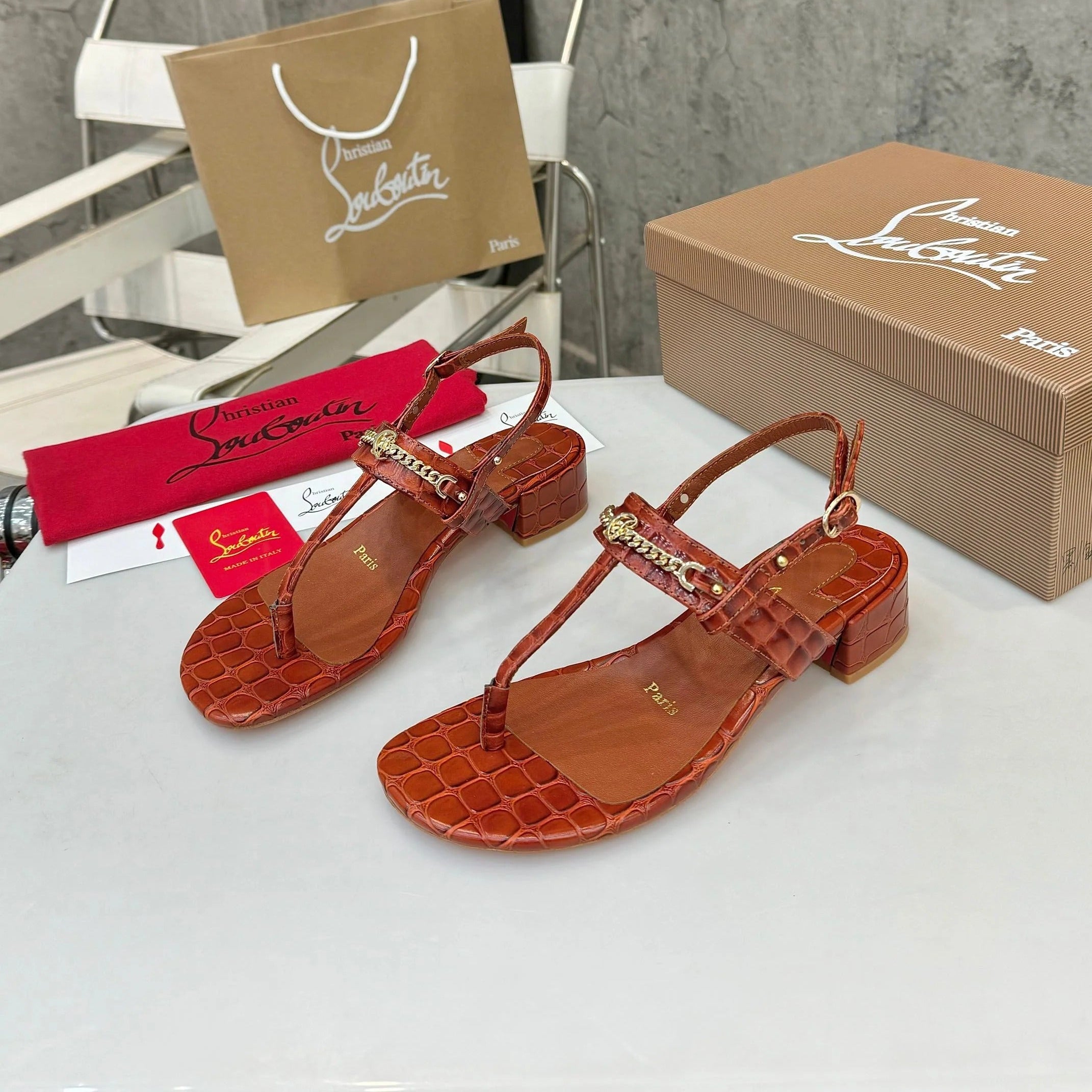Christian Louboutin 2026 MJ Thong Sandals 25mm Croc-Effect Leather 780393