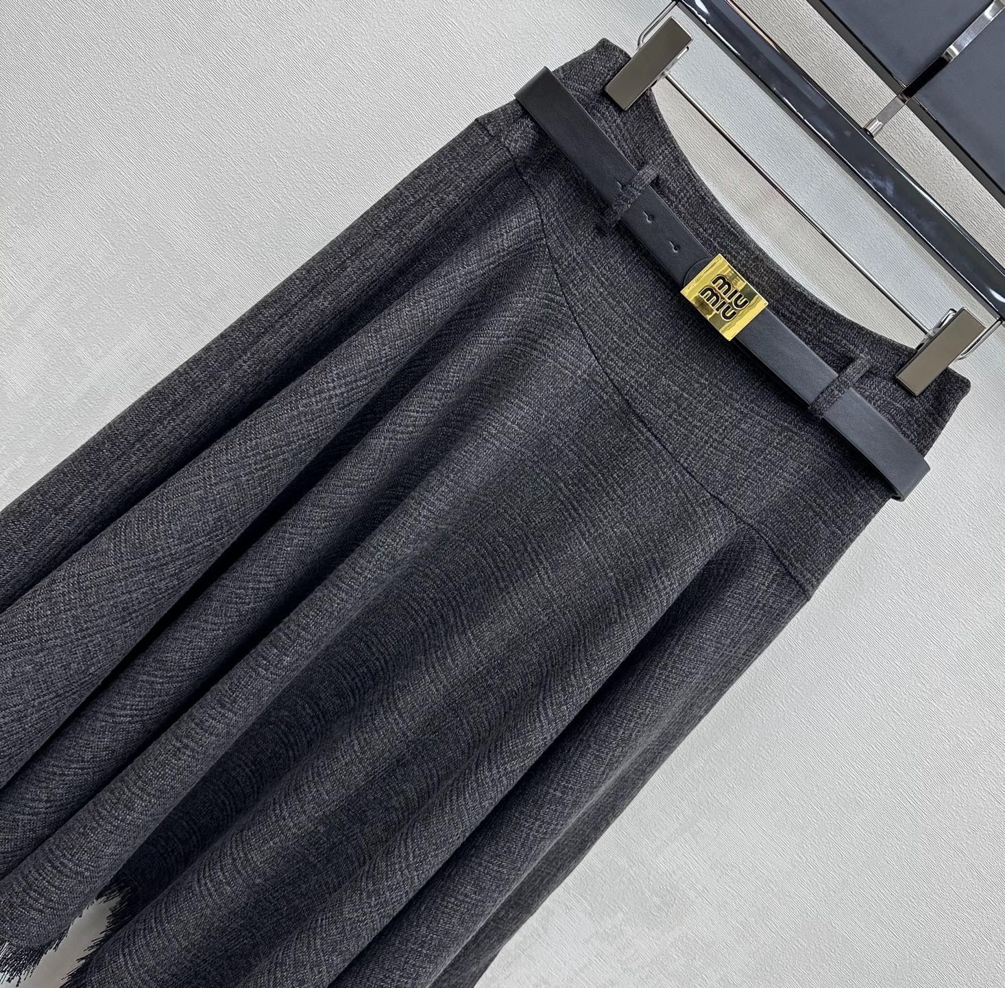Miu Miu 2026 Asymmetrical Skirt With A Belted Waist Gray Polyester