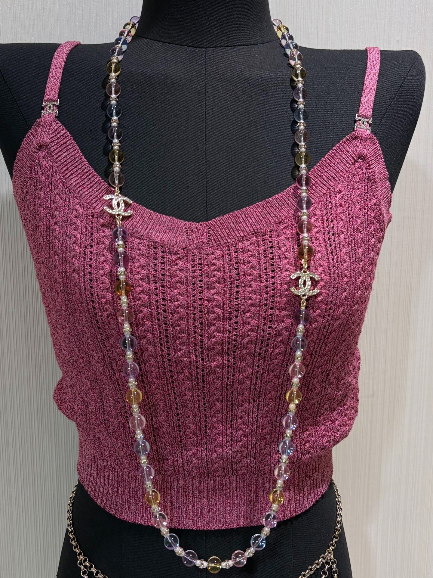 Chanel 2026 Colorful Crystal Full Rhinestone Double C Necklace