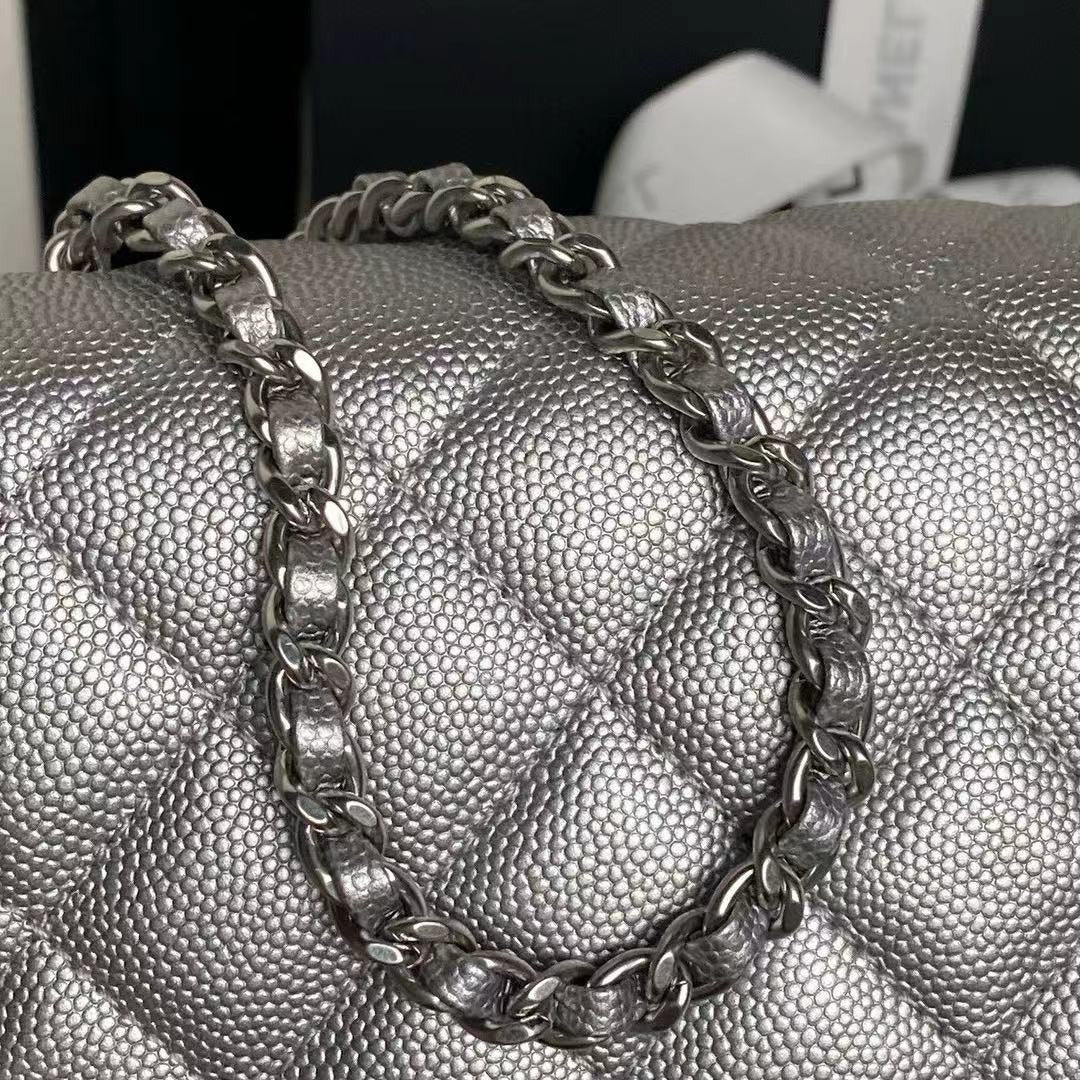 Chanel 2026 Classic Flap Bag 23.5cm Silver Grained Cowhide