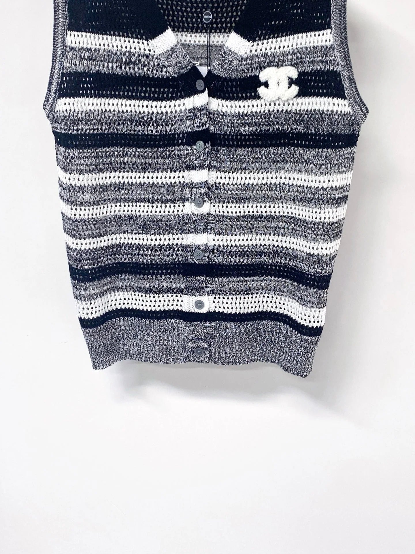 Chanel 2026 Strips Knit Button-Up Vets Grey Cotton 405725