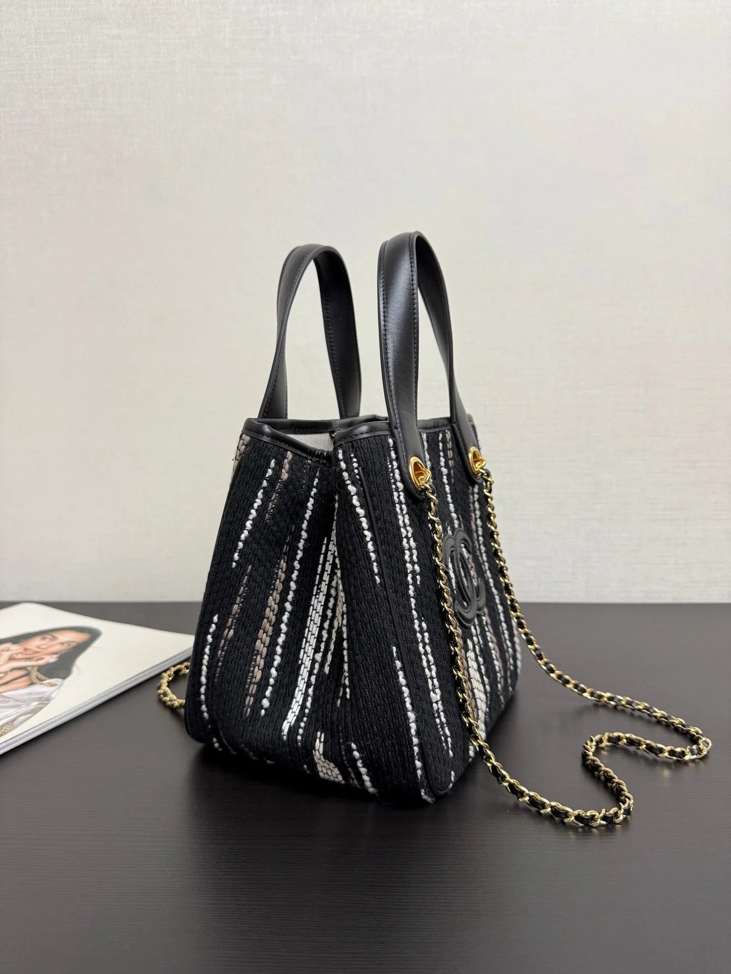 Chanel 2026 Mini Tote Bag 21cm Black Canvas Leather