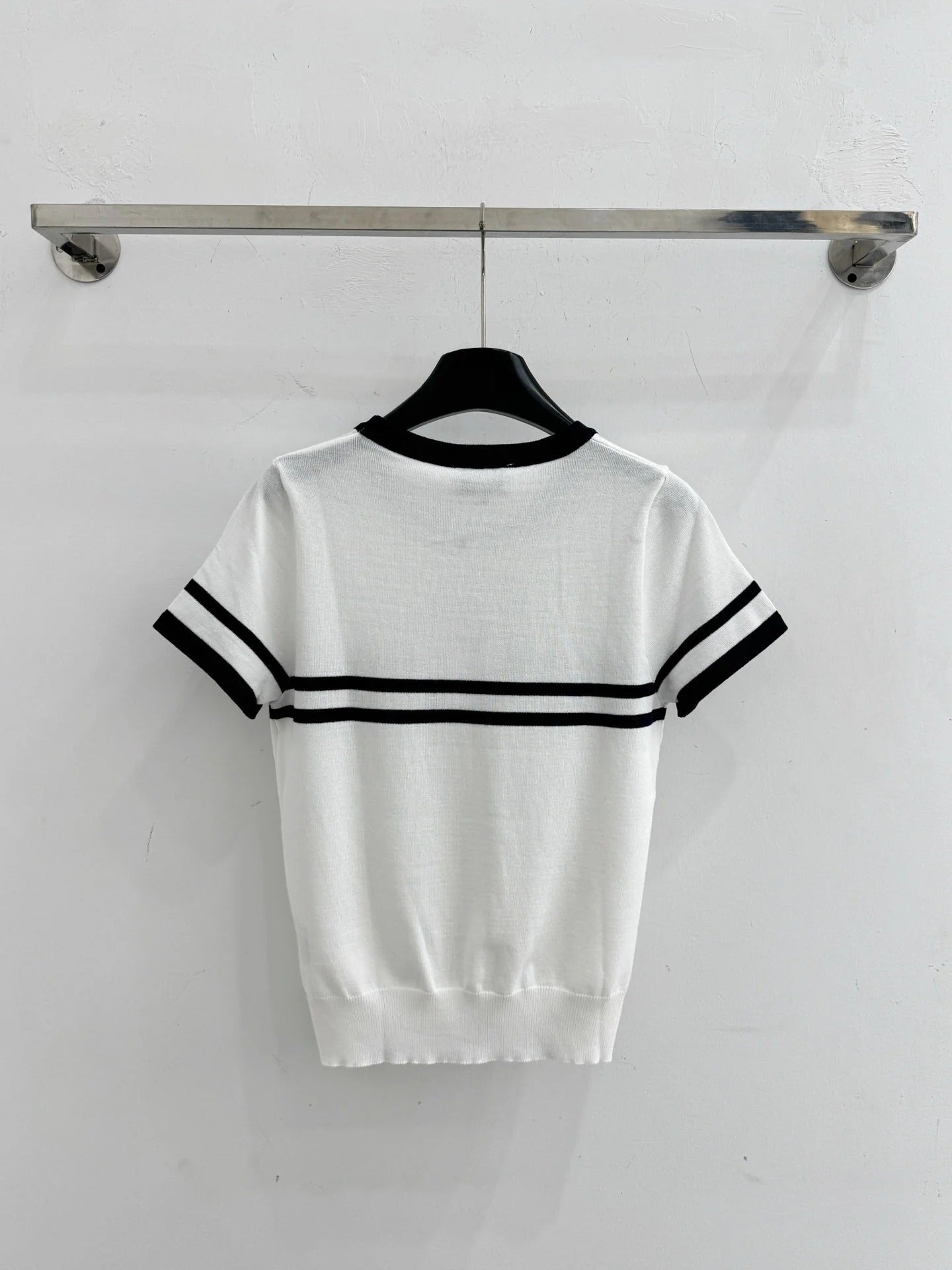 Chanel 2026 Striped Short-Sleeve Knit Top Wool Cashmere 516694