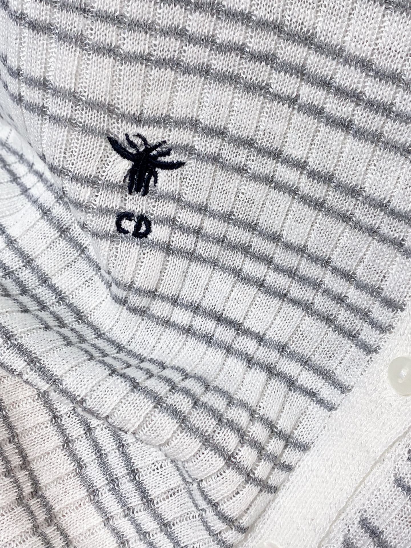 Dior 2026 Striped Short-Sleeve Cardigan White Grey Acrylic 463518