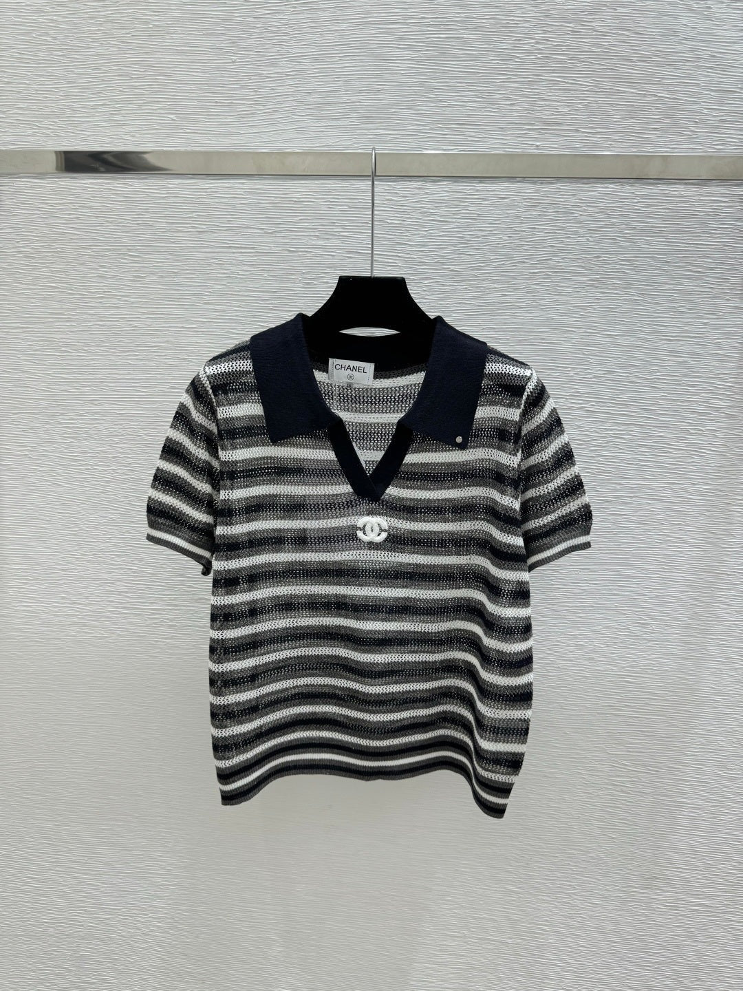 Chanel 2026 Striped Knitted Polo Shirt Wool Cashmere 516777