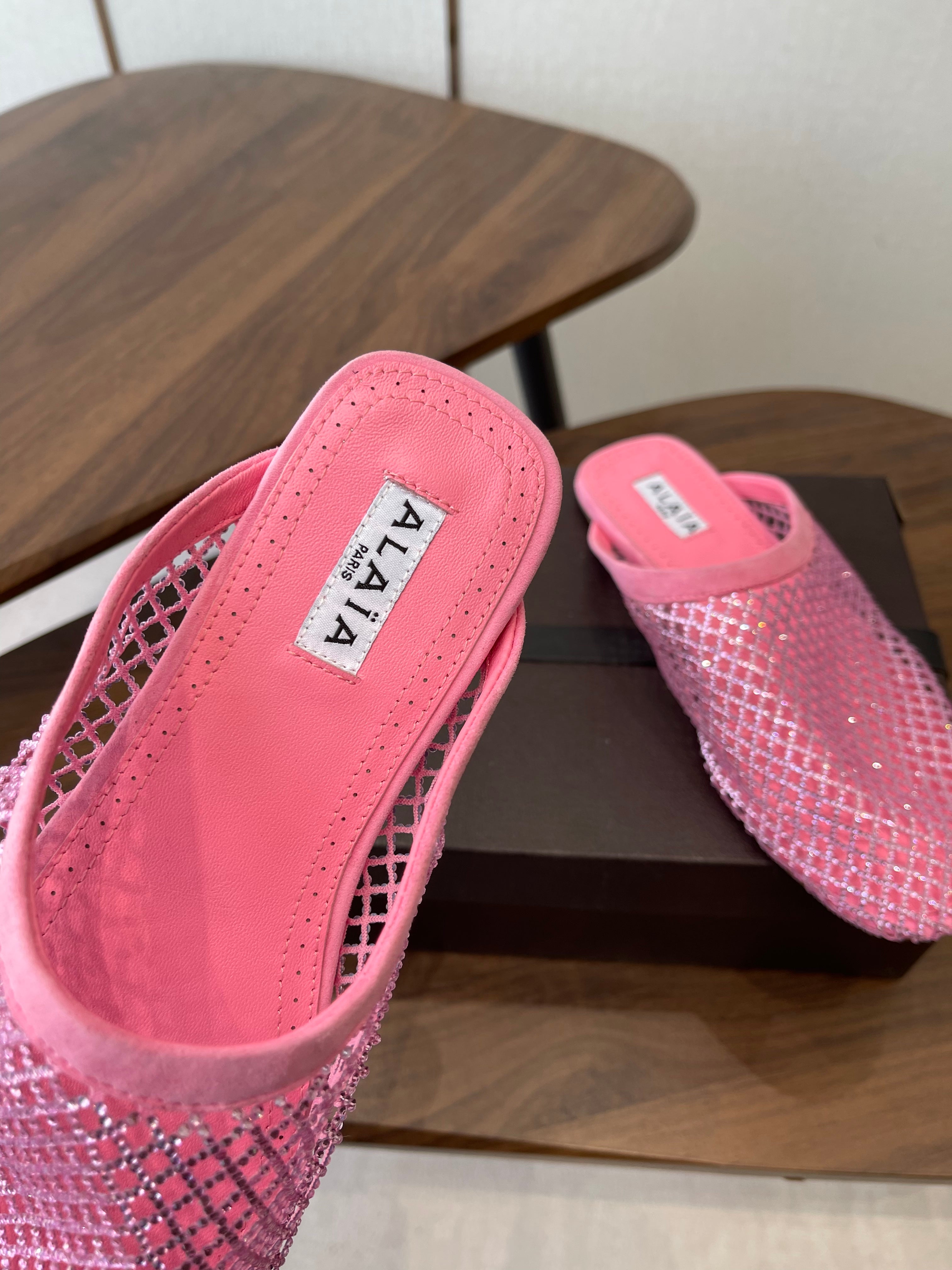 Alaia 26 Half-Slippers Pink Mesh Rhinestones 624902