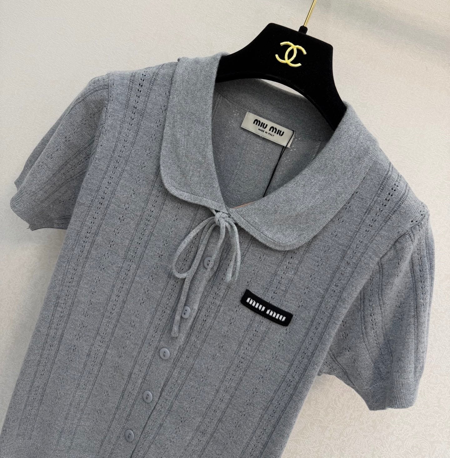 Miumiu 2026 Collared Short-sleeved Cardigan Tencel 394804