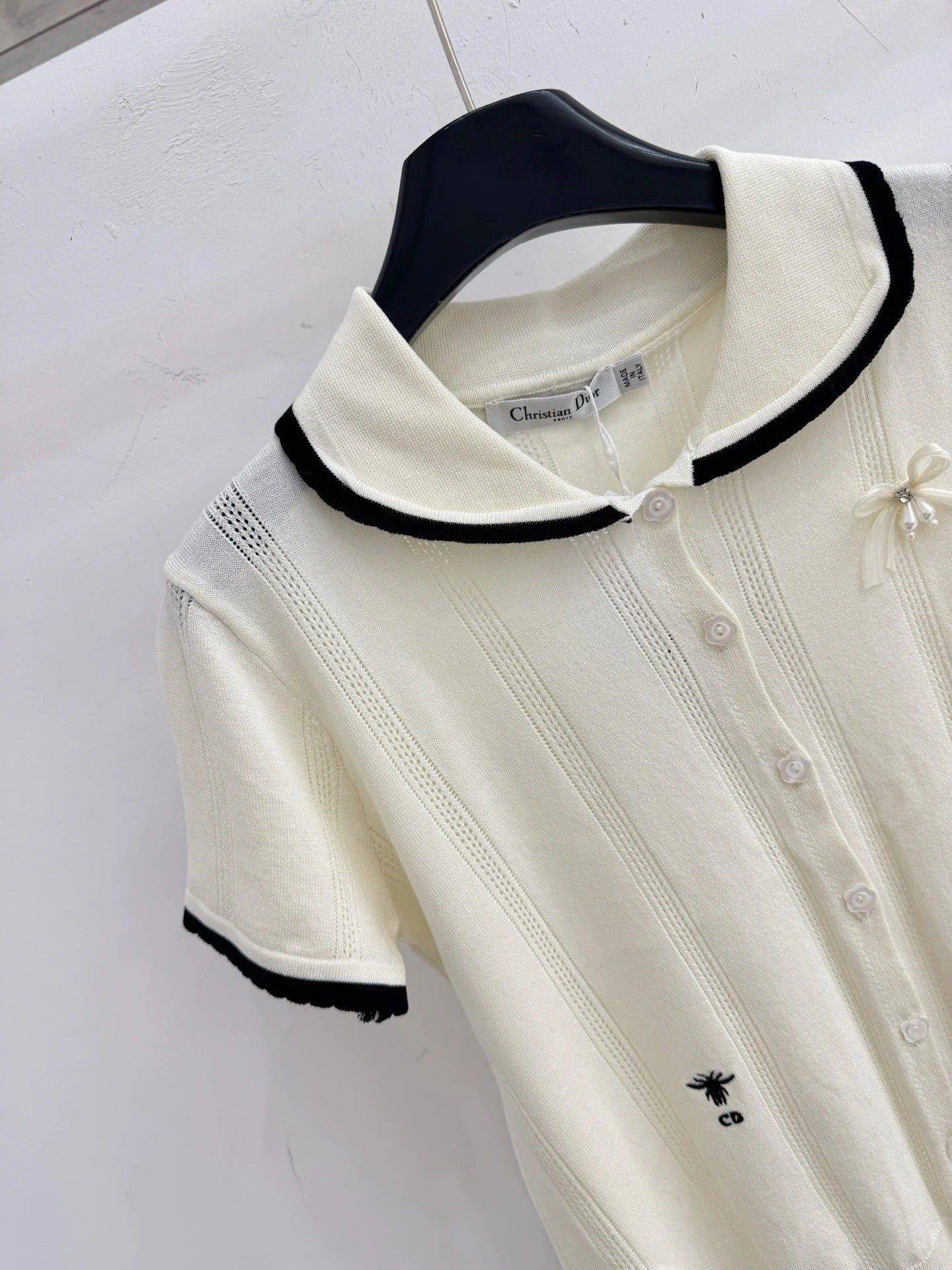 CD 2026 Collared Knit Short-Sleeve T-Shirt Cream Wool 455393