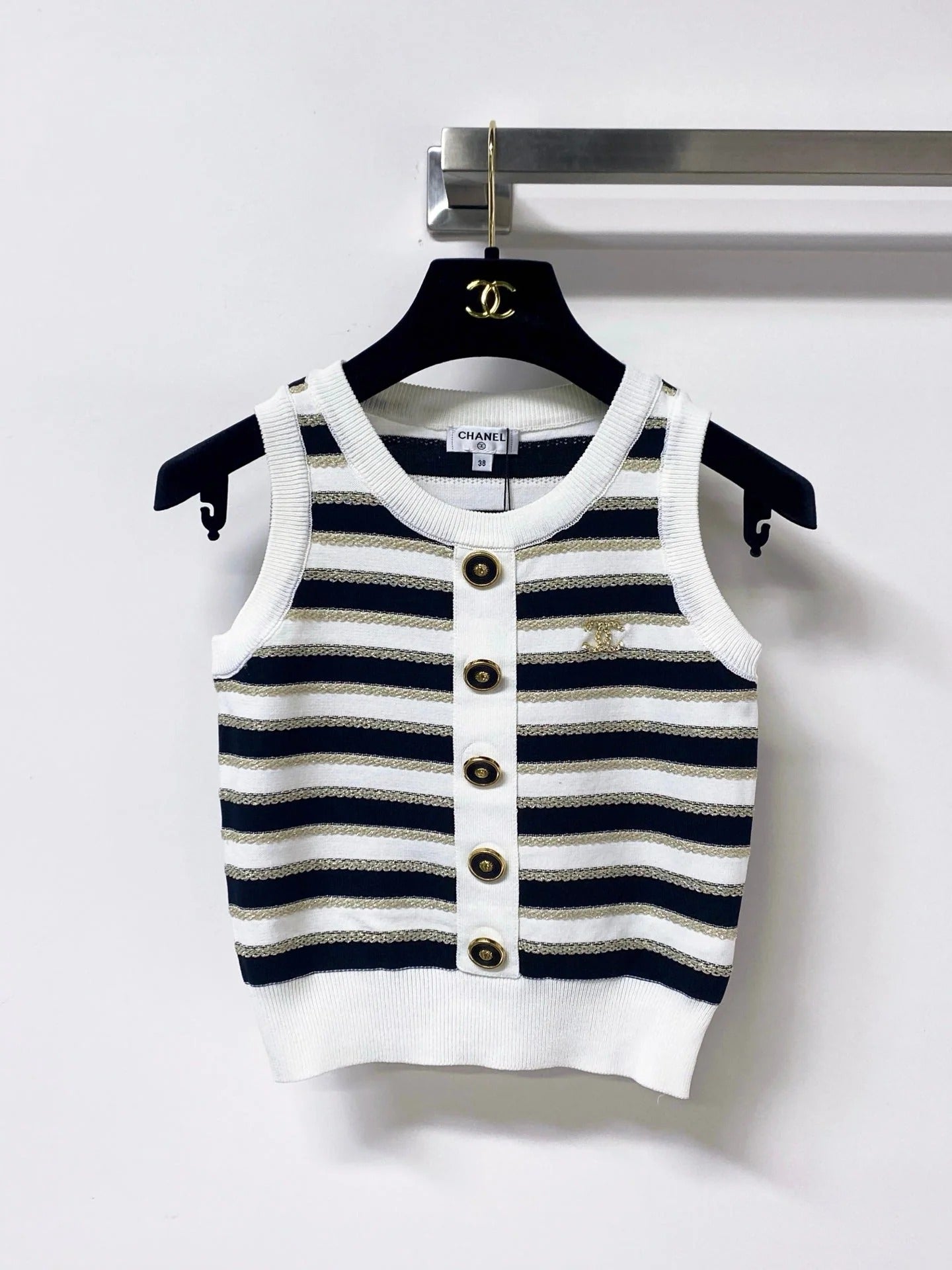 Chanel 2026 Striped Knit Vest Laine Wool 363124
