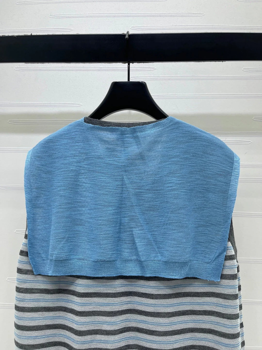 Miumiu 2026 V-neck Striped Knit Vest Blue Grey Wool 397412