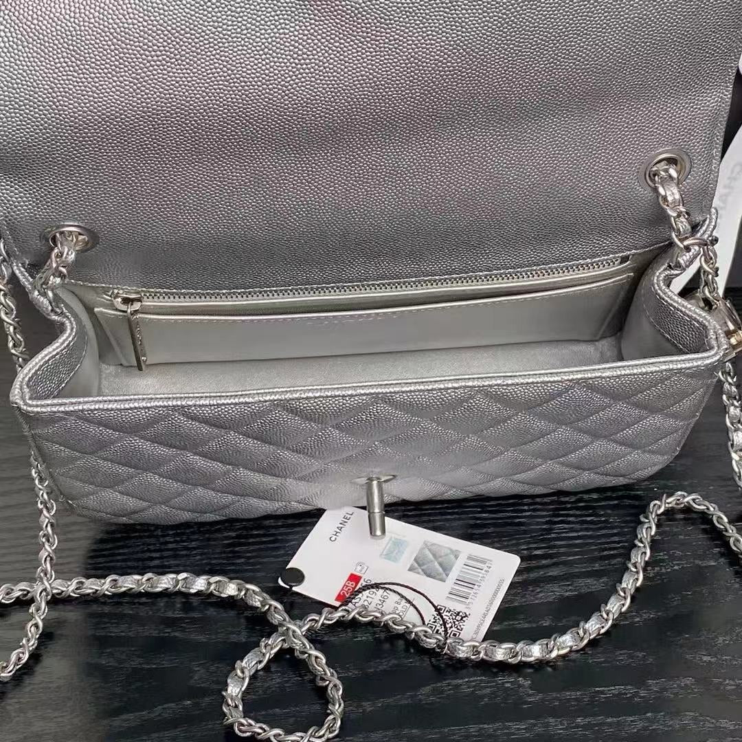 Chanel 2026 Classic Flap Bag 23.5cm Silver Grained Cowhide
