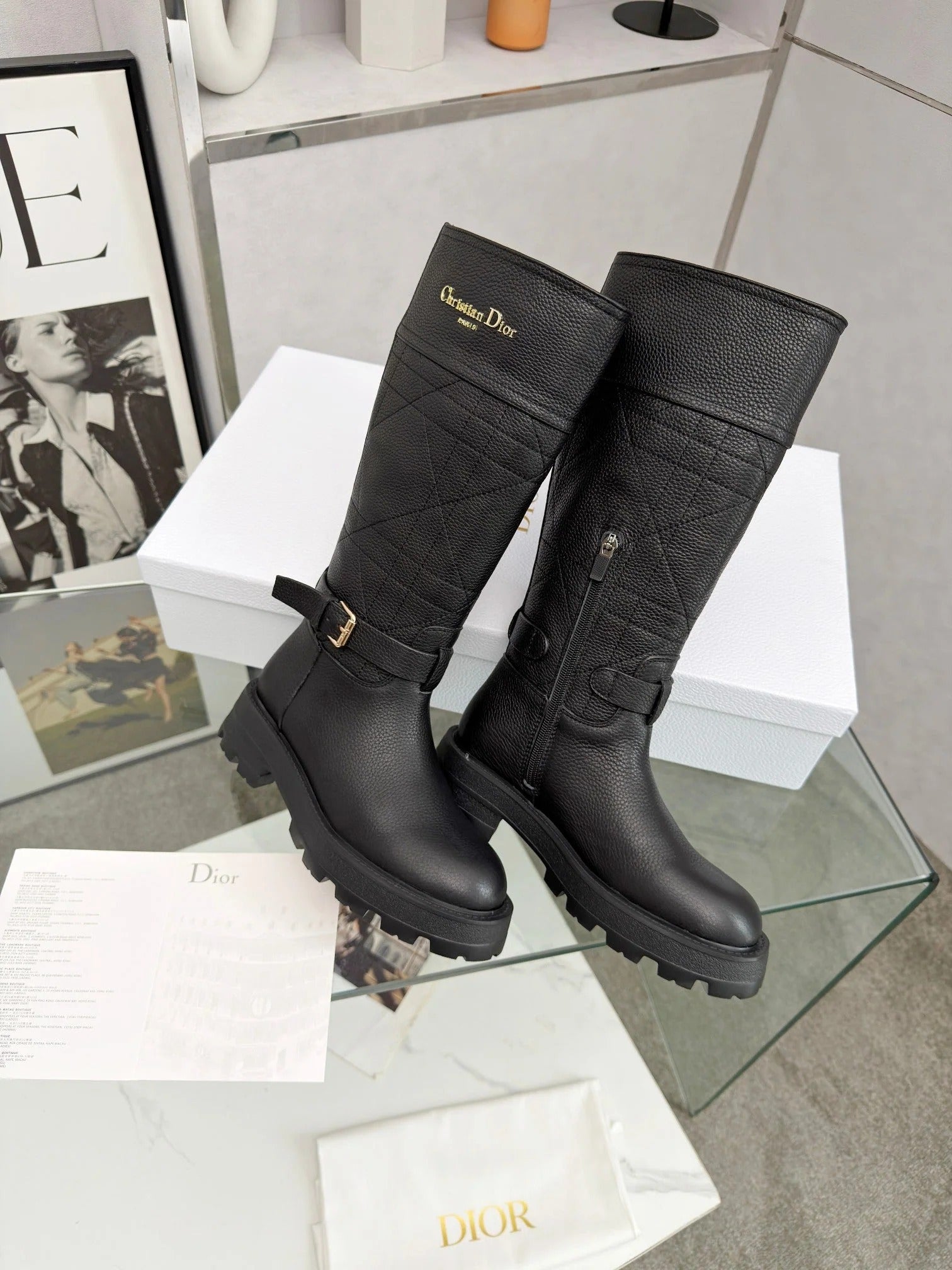 Dior 2026 D-Town Boots Black Lychee Leather 966781
