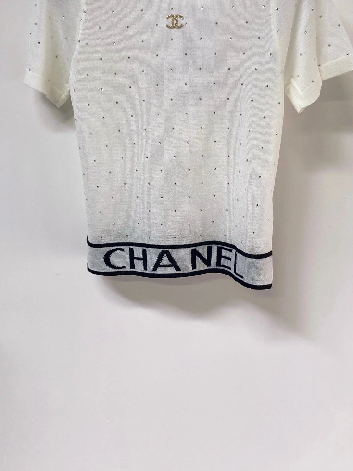 Chanel 2026 Rhinestone Knit Short-Sleeve Top Wool 330929