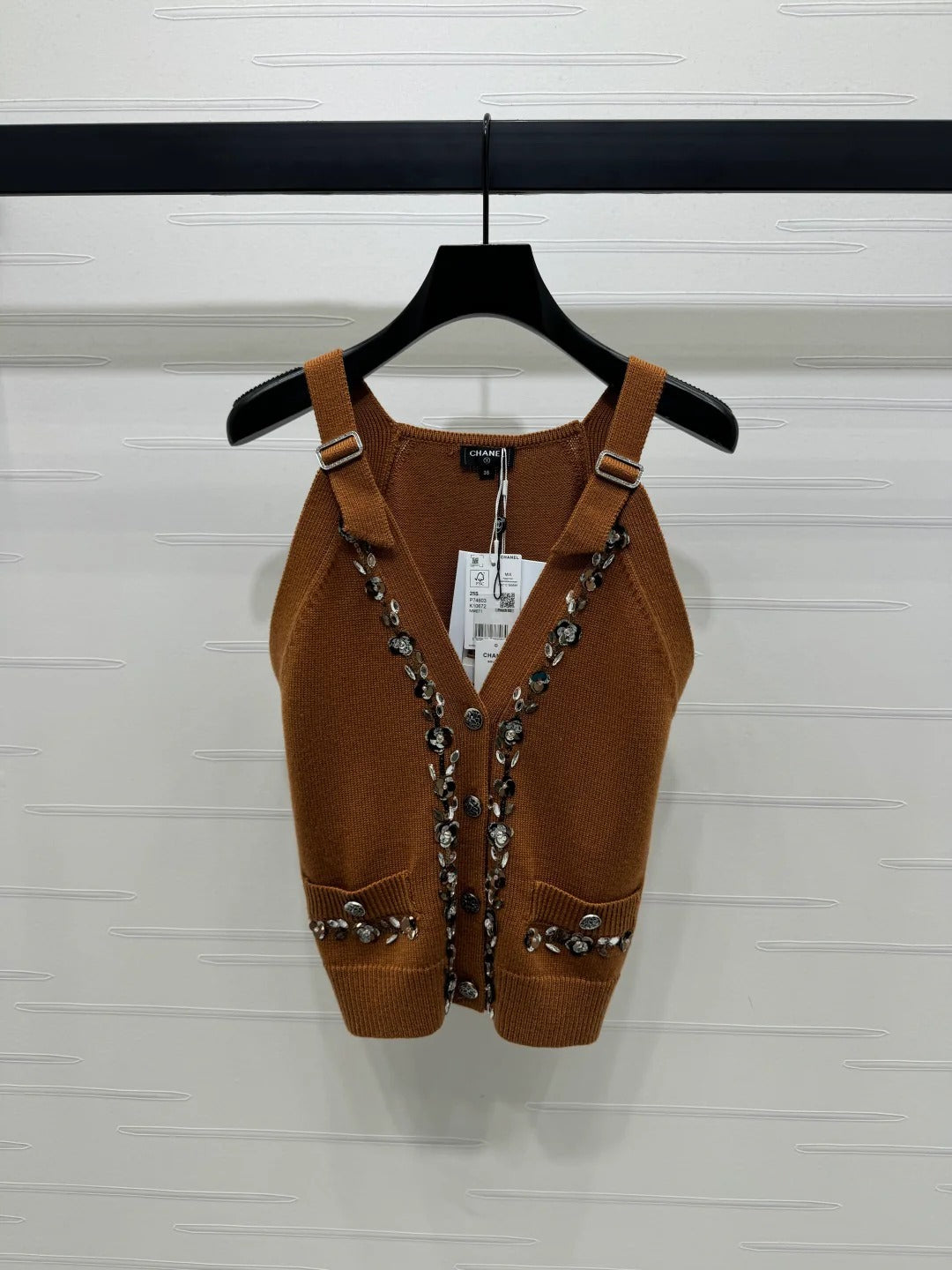 Chanel 2026 Beaded Knit Vest Pink and Brown Wool