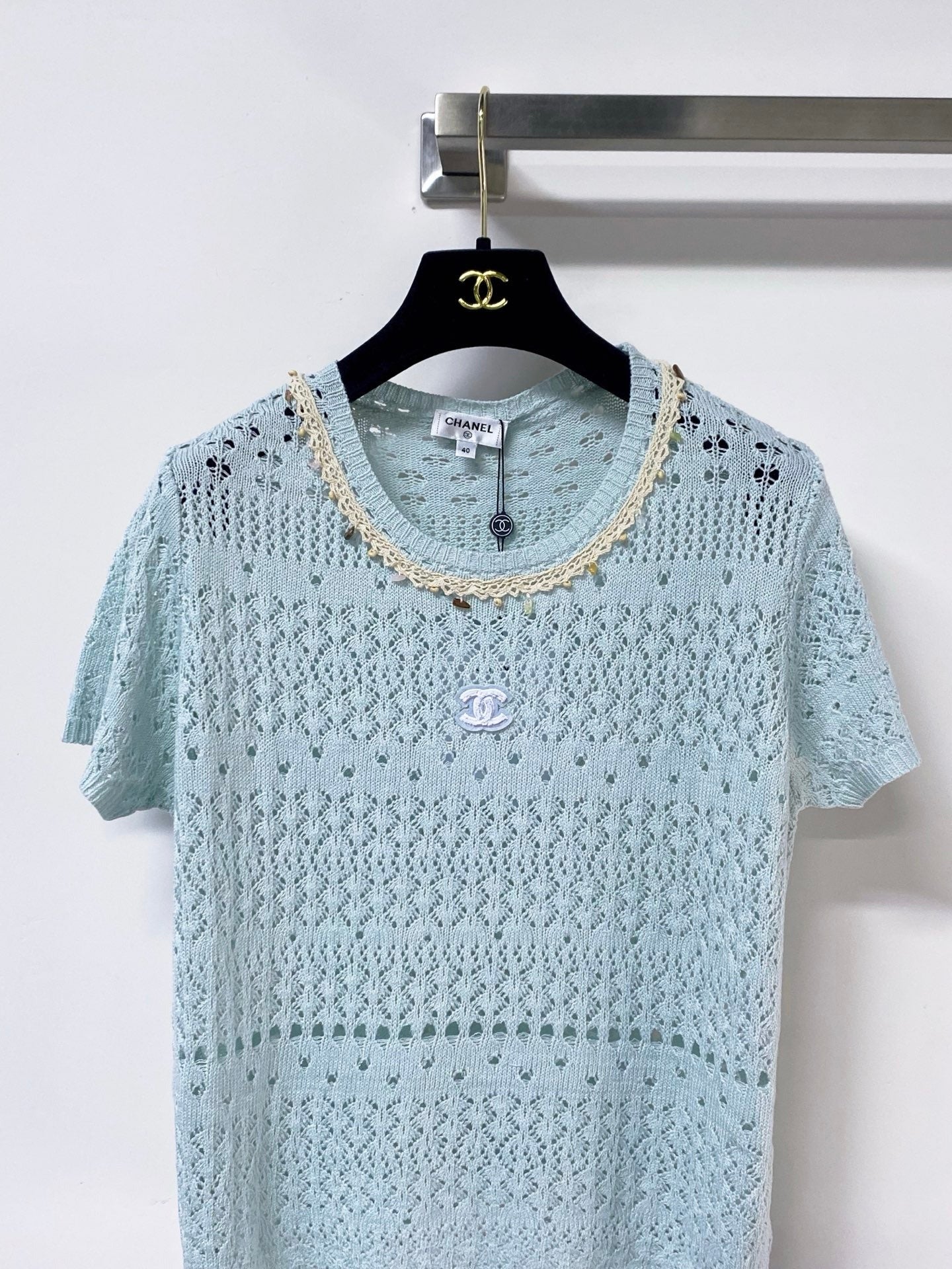 Chanel 2026 Blue Knitted Short-Sleeved Top Cotton 479942