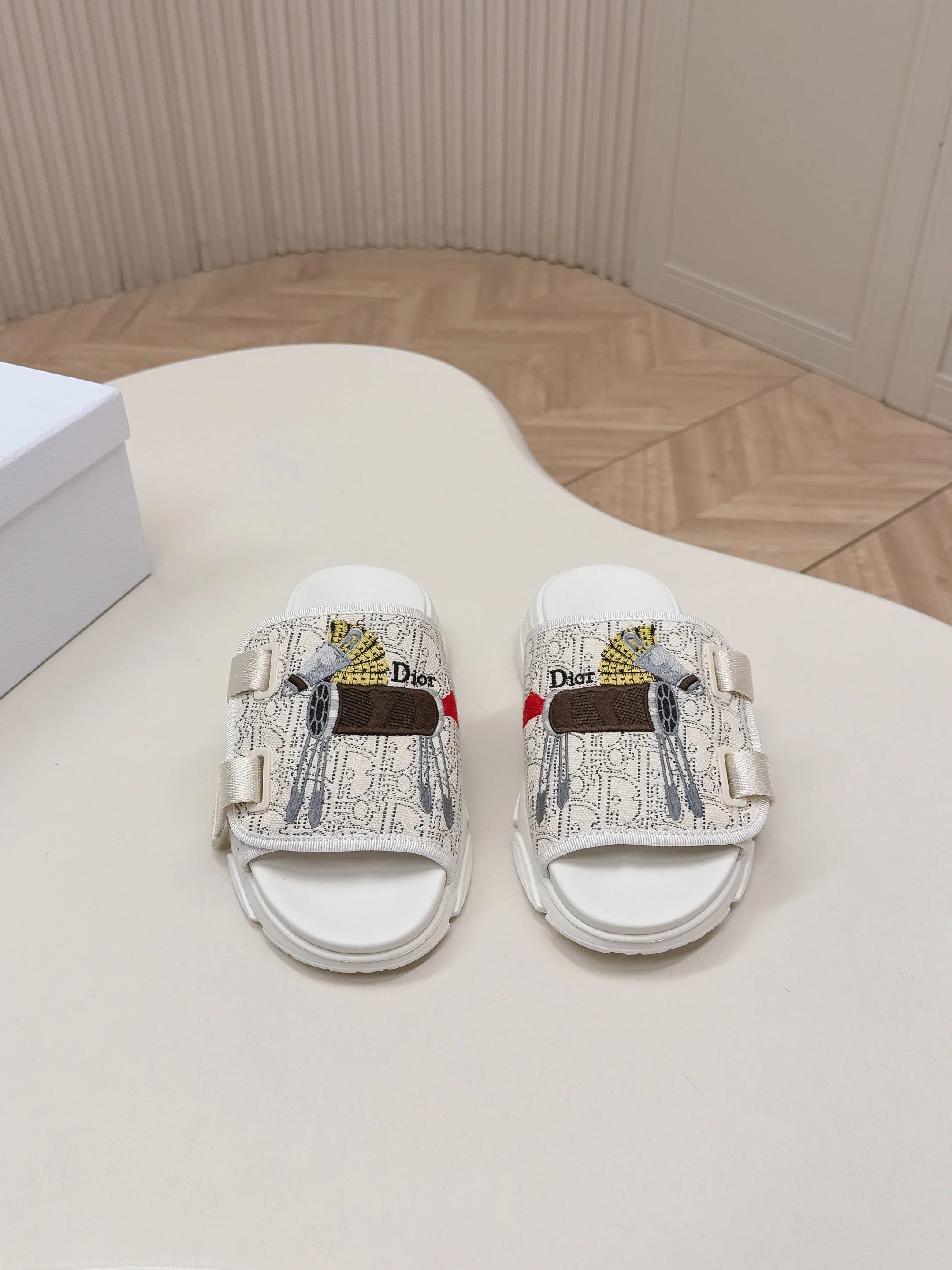 CD 26s Platform Slippers 35 Cream White Canvas Lambskin 643810