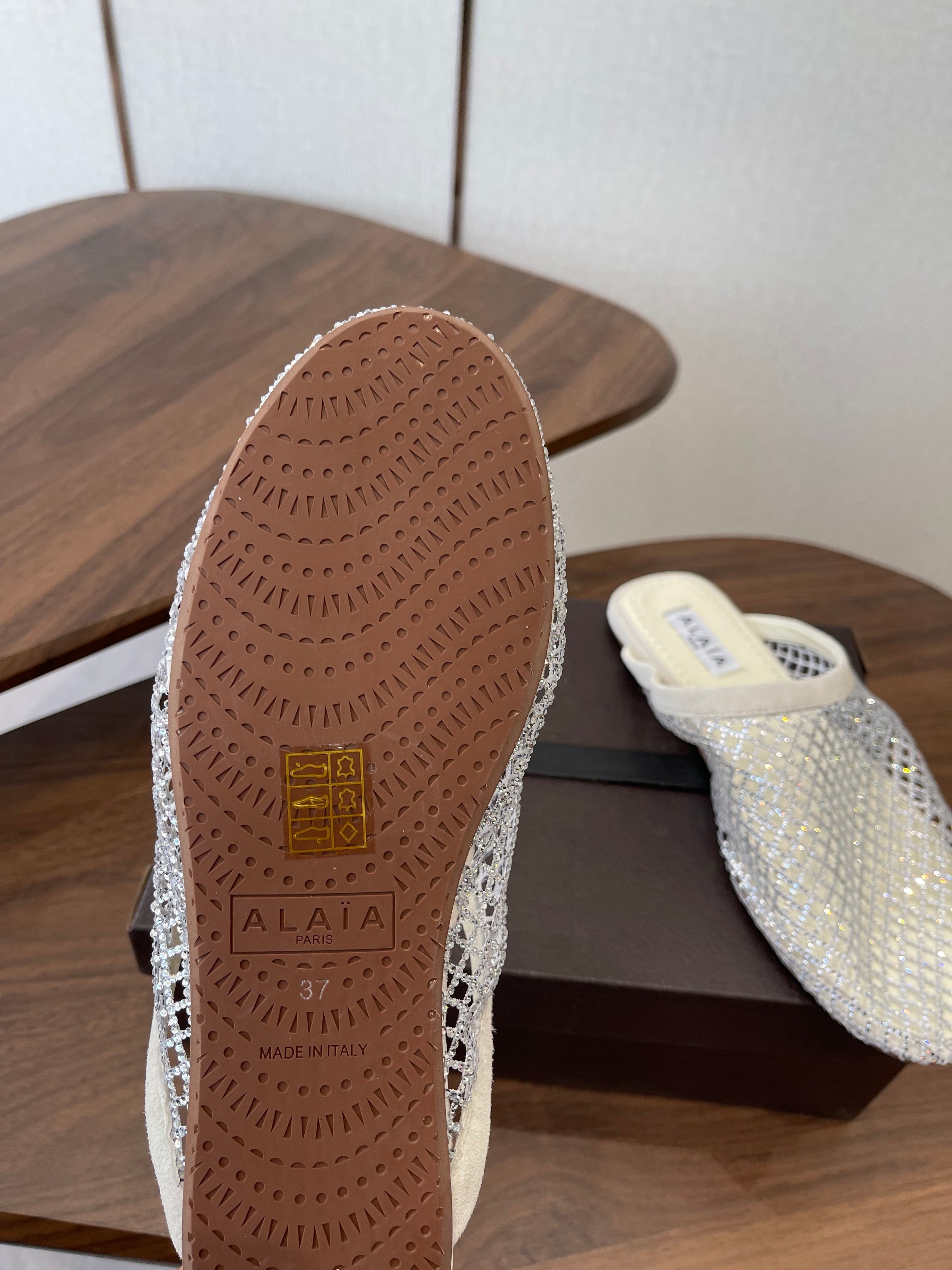 Alaia 26 Half-Slippers Ivory Mesh Rhinestones 624904