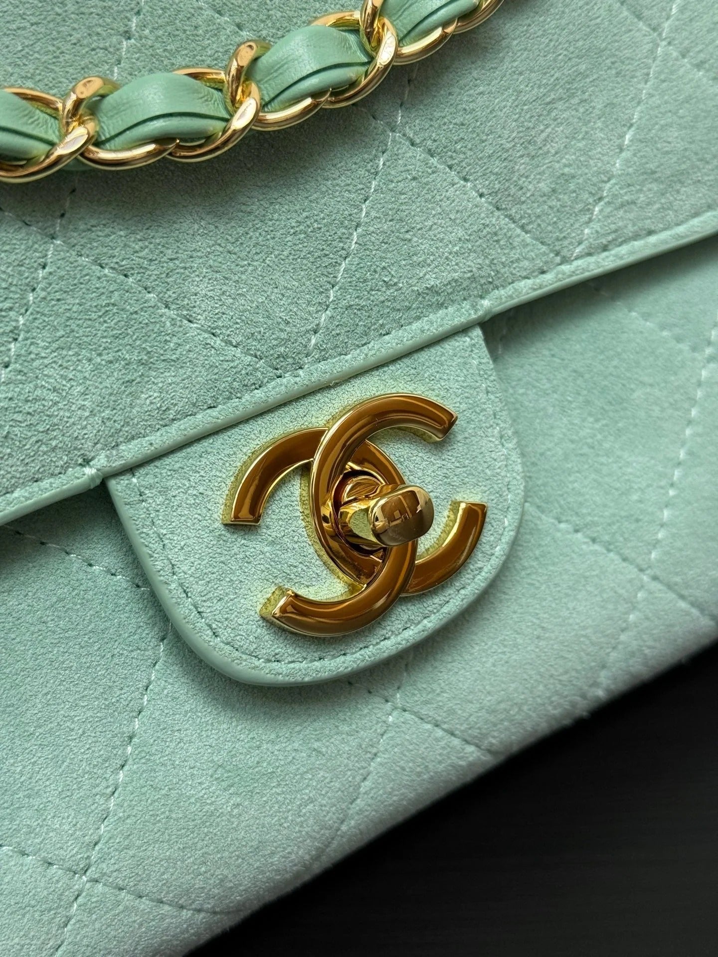 CC 2026 Flap Bag 34cm Mint Green Suede Leather