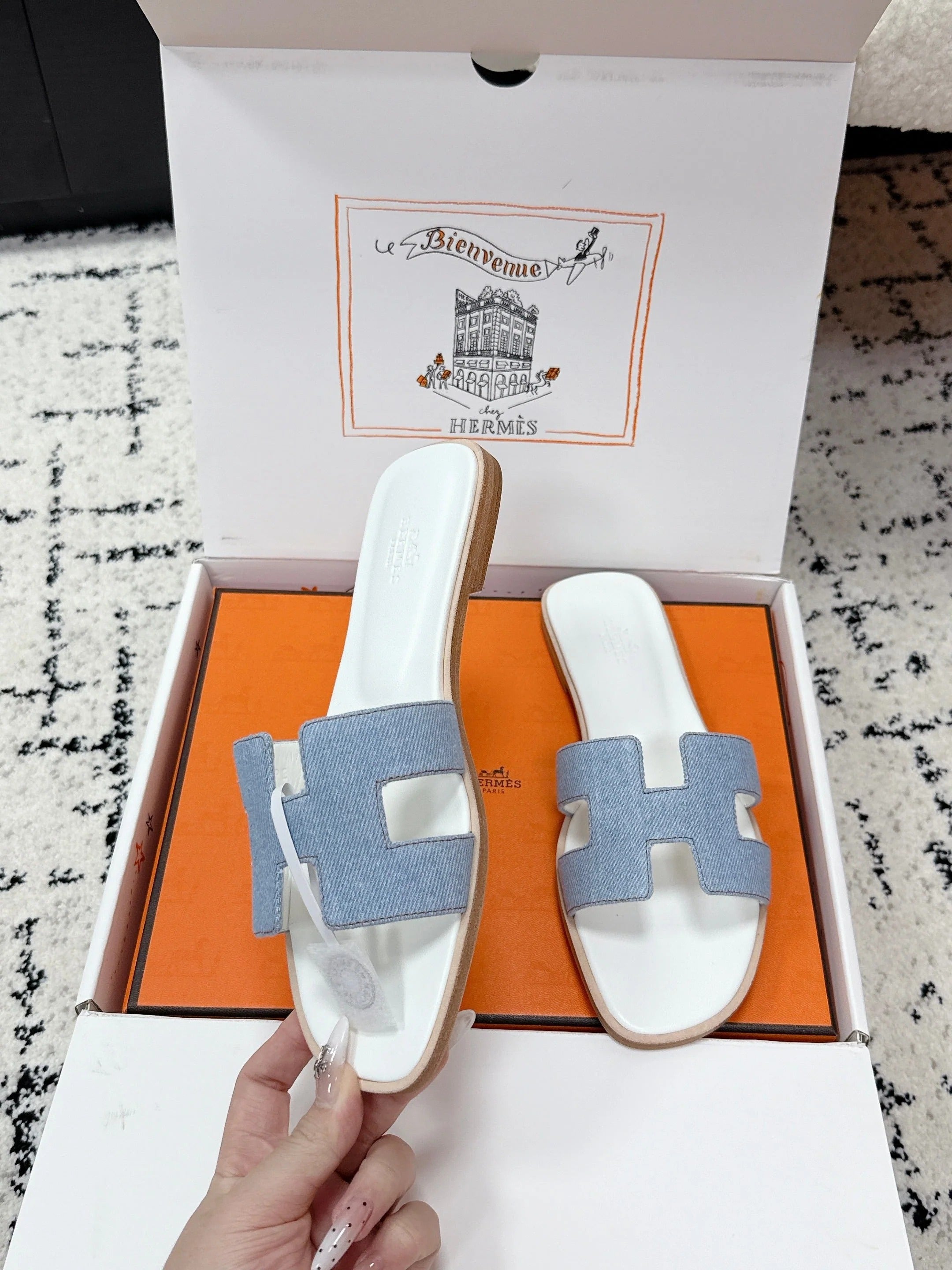 HM 26ss Oran Sandals Light Blue White Denim Cowhide 617180