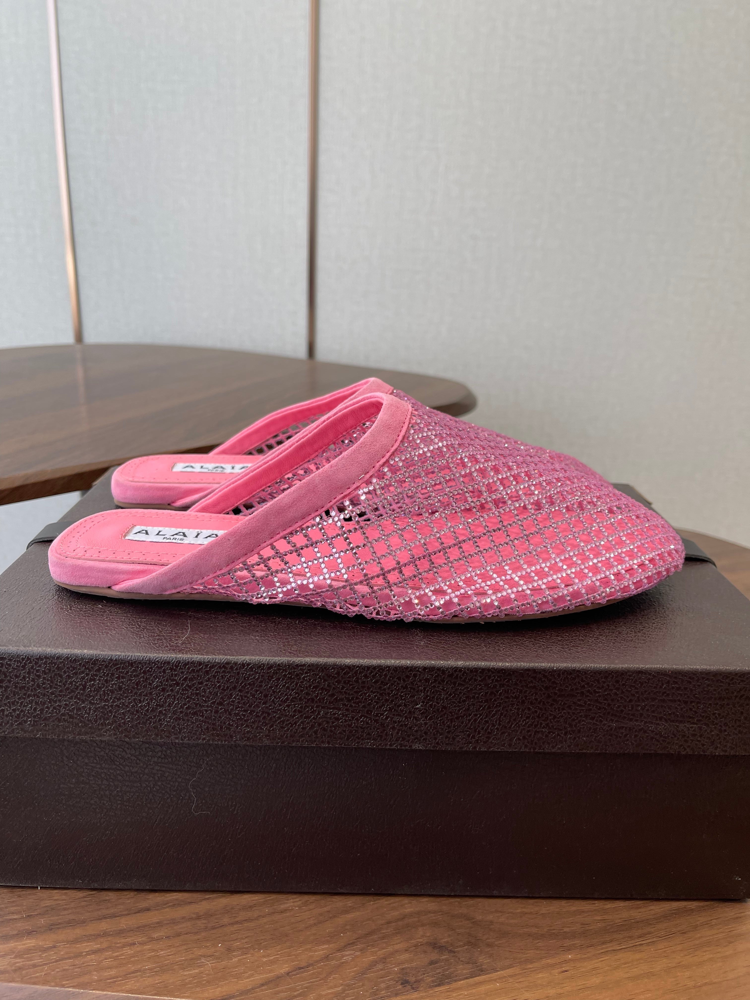 Alaia 26 Half-Slippers Pink Mesh Rhinestones 624902