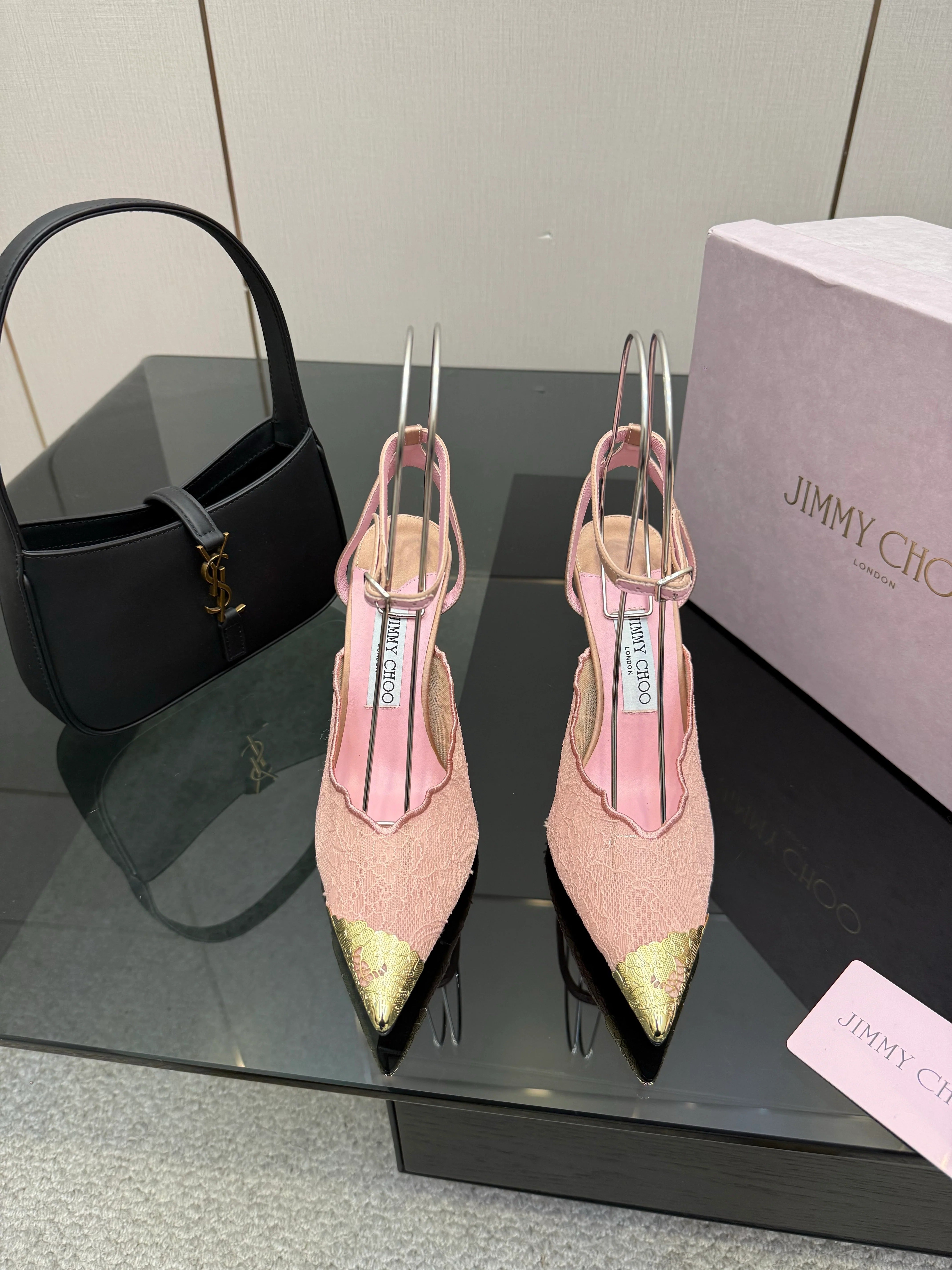 Jimmy Choo 2026 Faiz 100 Pump Pink Gold Lace Metallic 629905