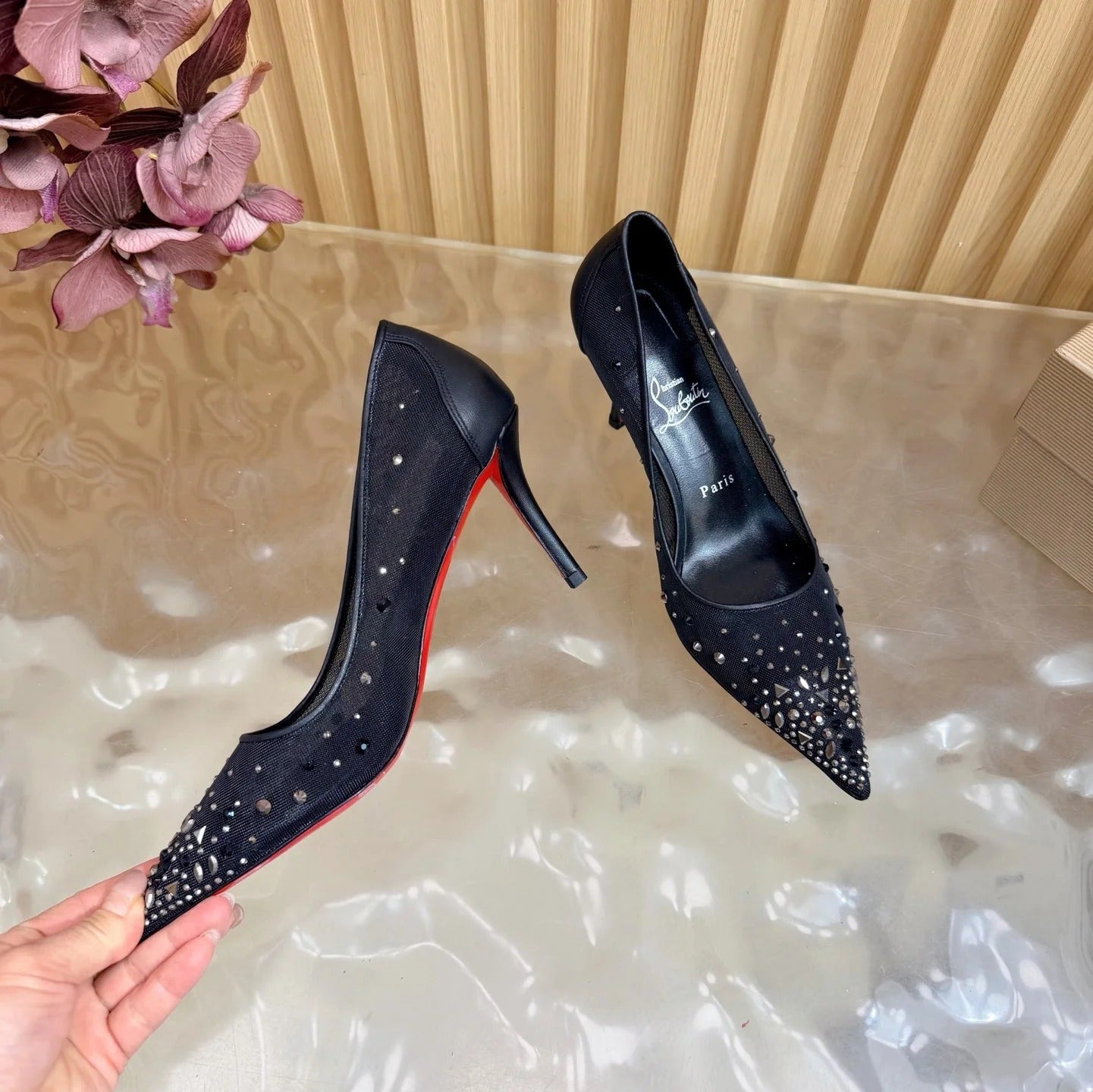 Christian Louboutin 2026 Miss Z Degrastrass 80mm Pumps Mesh Crystal Embellishments 776009