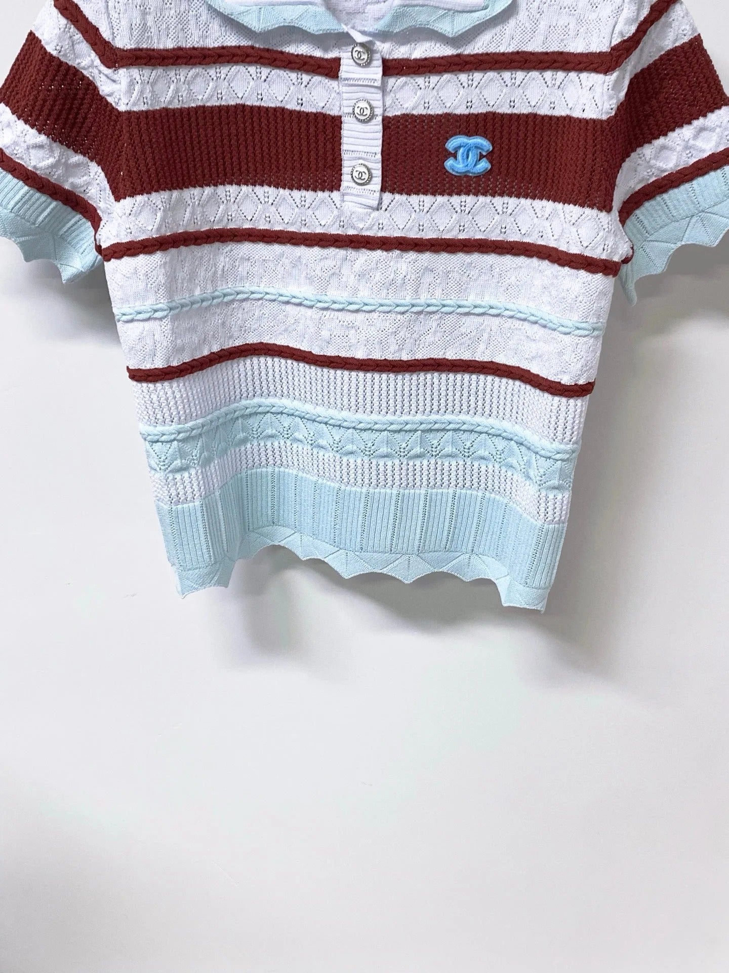 Chanel 2026 Strips Short-Sleeved Shirt Polo Tencel 380258