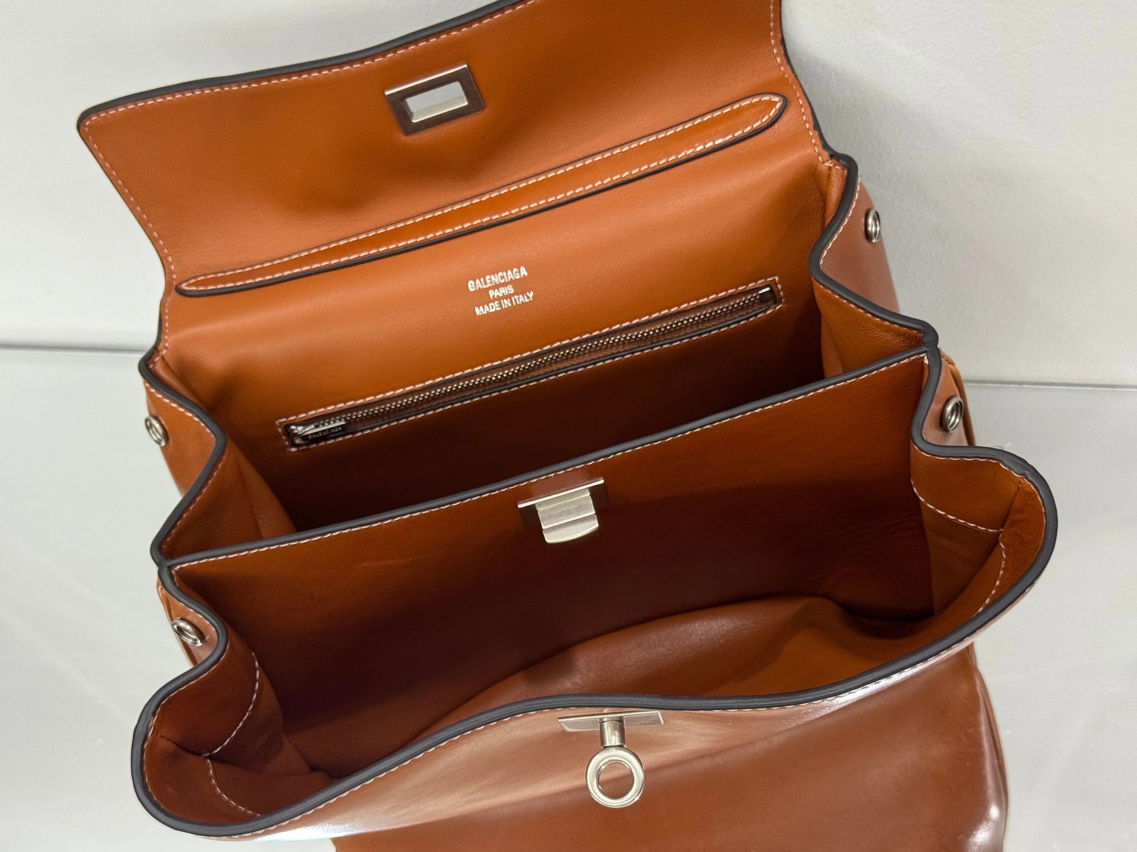 Balenciaga Small Bag 29 Camel Brown Cowhide Silver Hardware