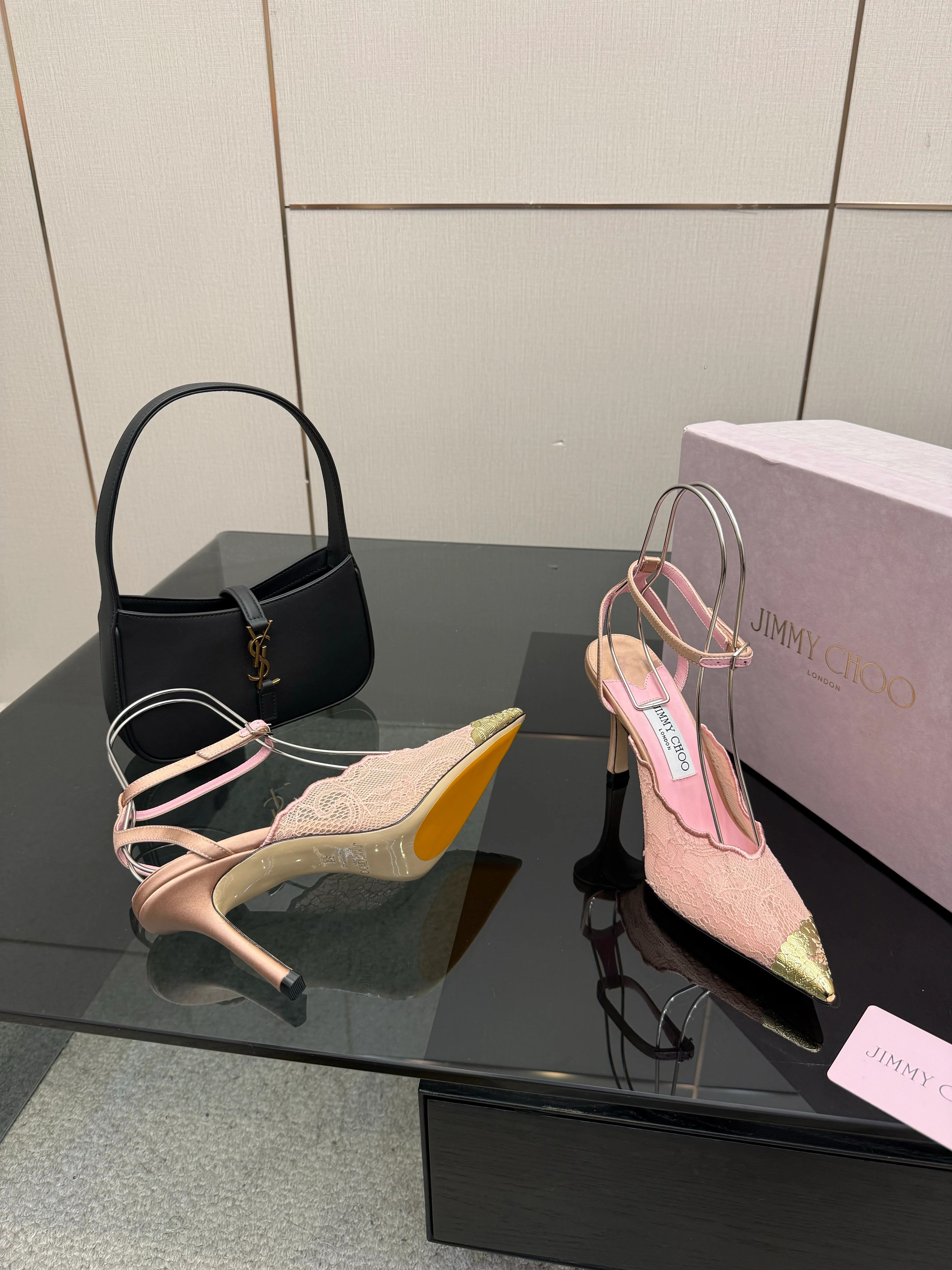 Jimmy Choo 2026 Faiz 100 Pump Pink Gold Lace Metallic 629905