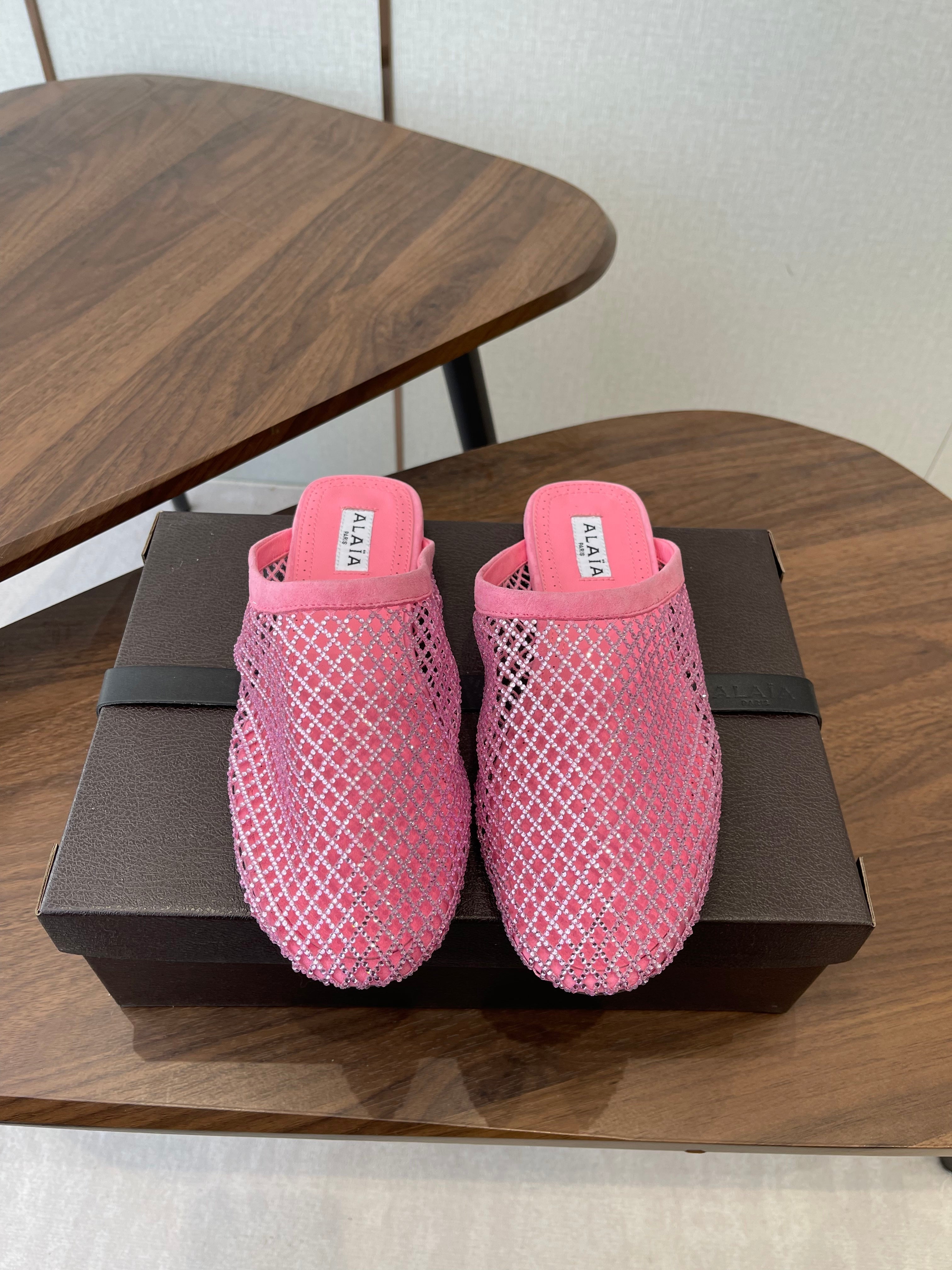 Alaia 26 Half-Slippers Pink Mesh Rhinestones 624902