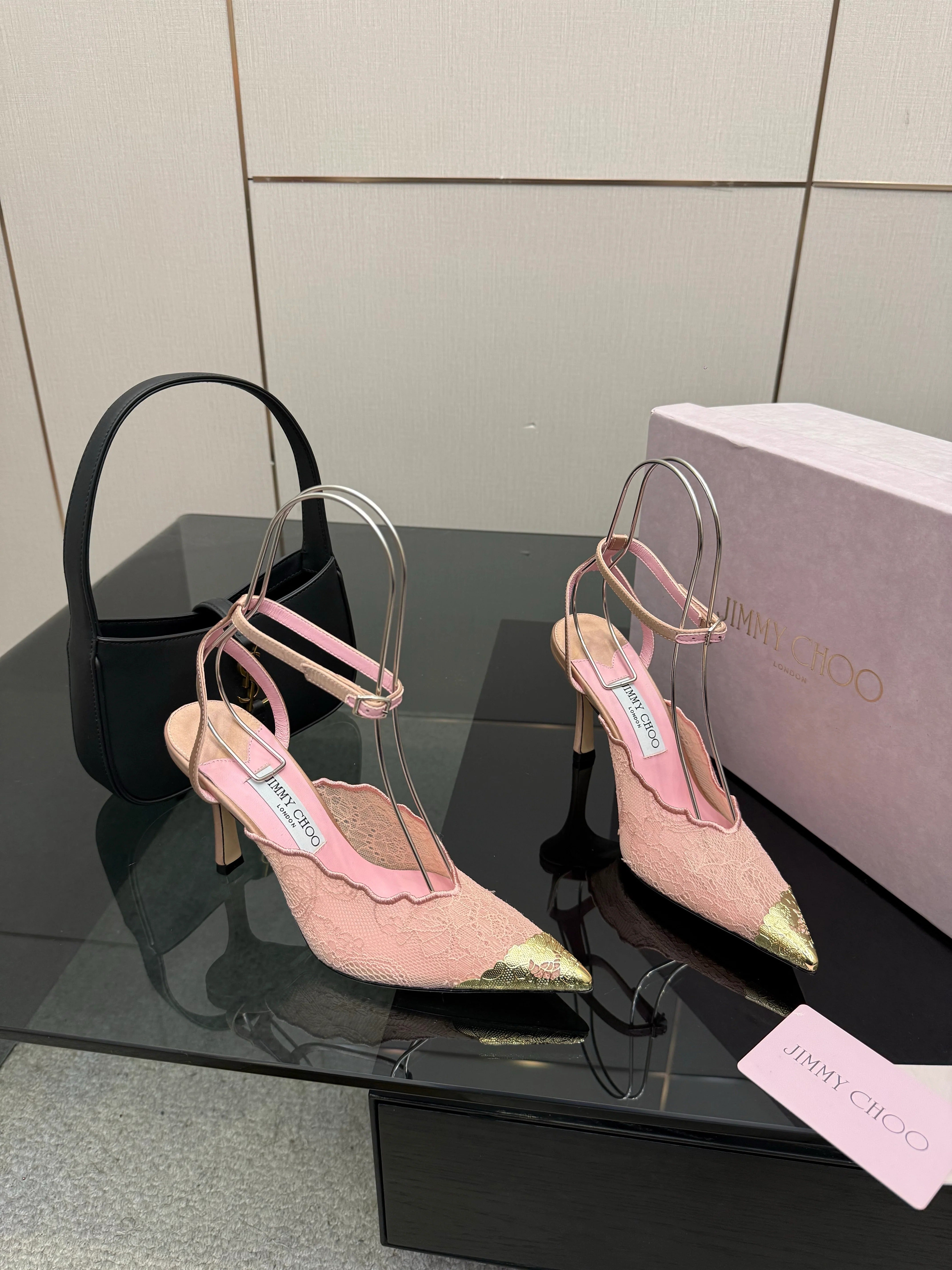 Jimmy Choo 2026 Faiz 100 Pump Pink Gold Lace Metallic 629905