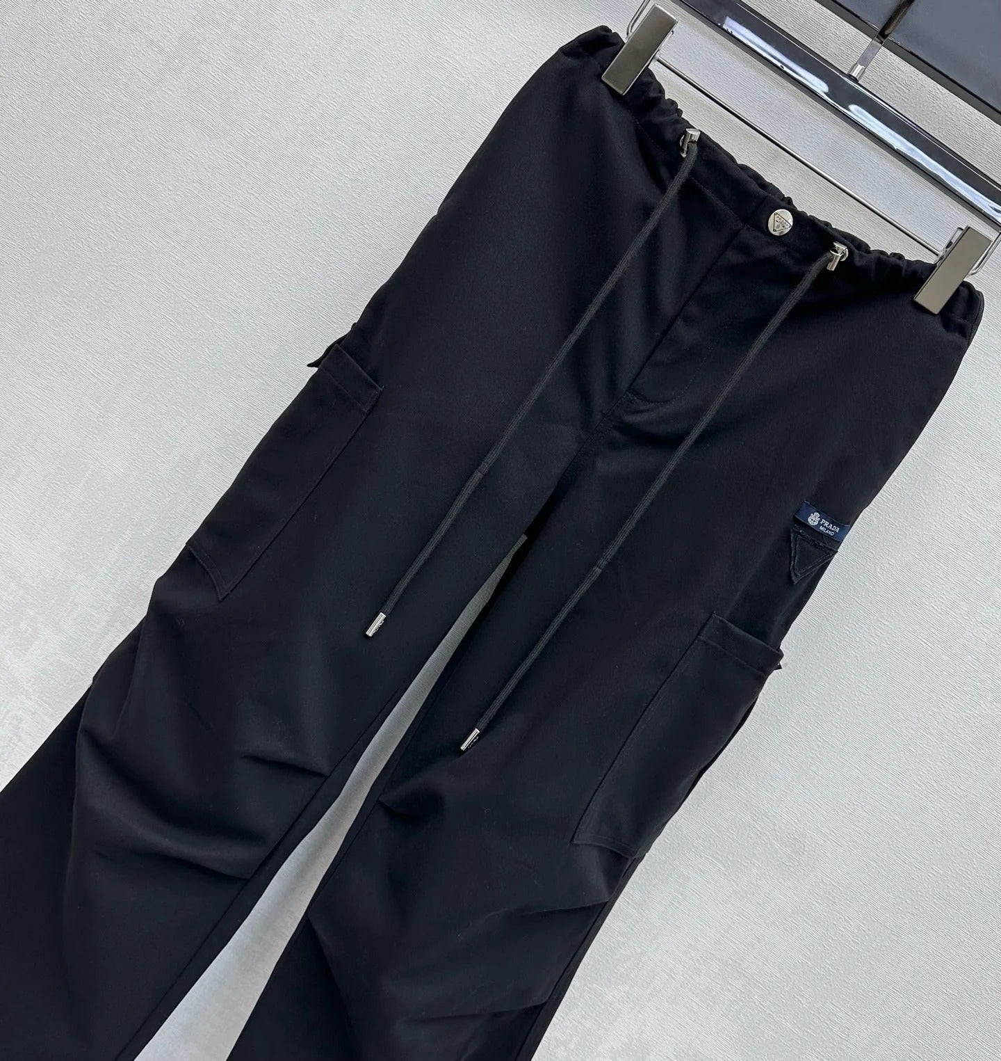 Prada 2026 Drawstring Cargo Trouser Black Cotton