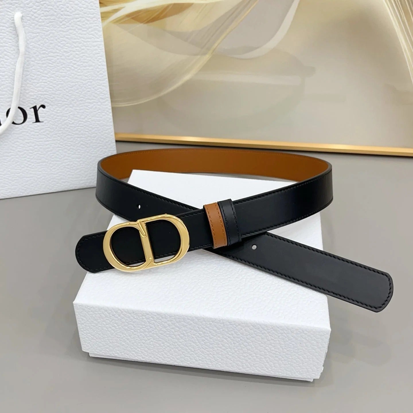 Dior 30mm Montaigne Reversible Belt Smooth Calfskin 208864